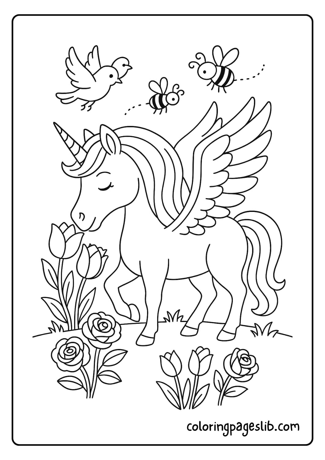 Pegasus Unicorn in a Flower Garden