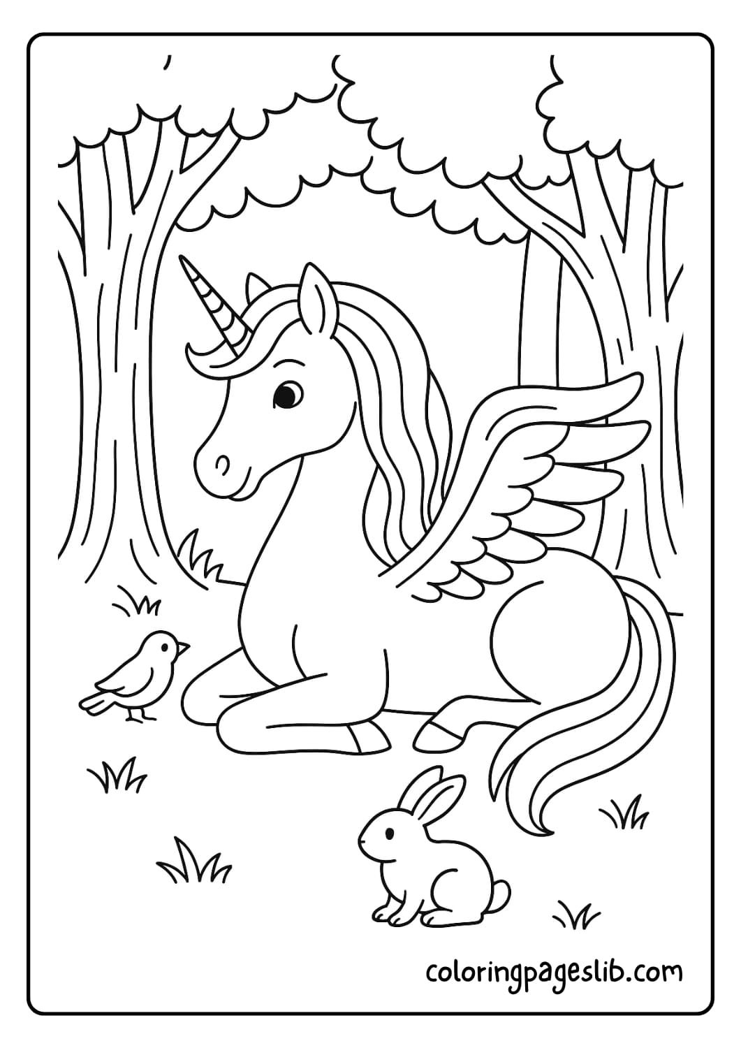 Pegasus Unicorn in a Forest Clearing