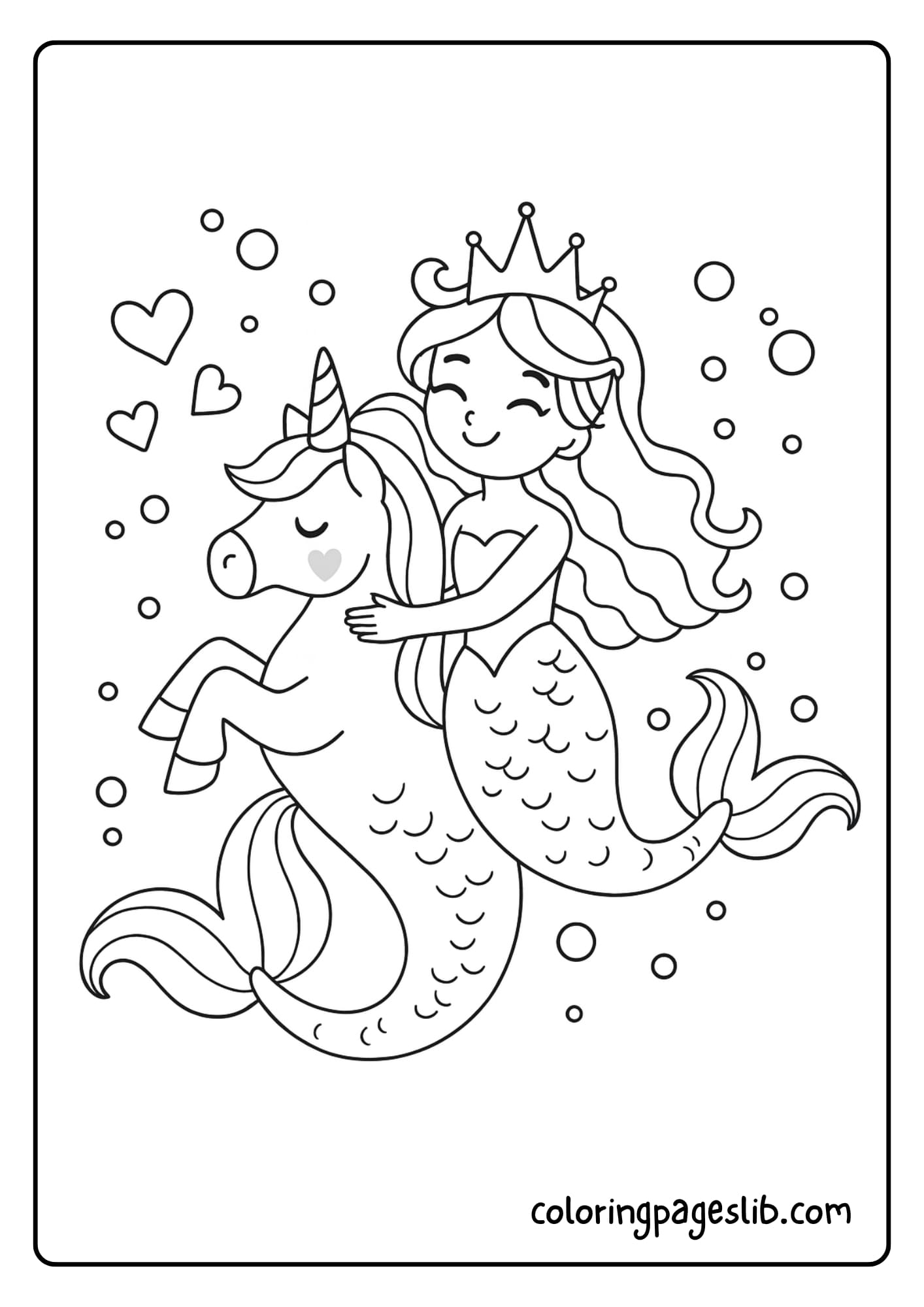 Princess Mermaid Unicorn Coloring Page