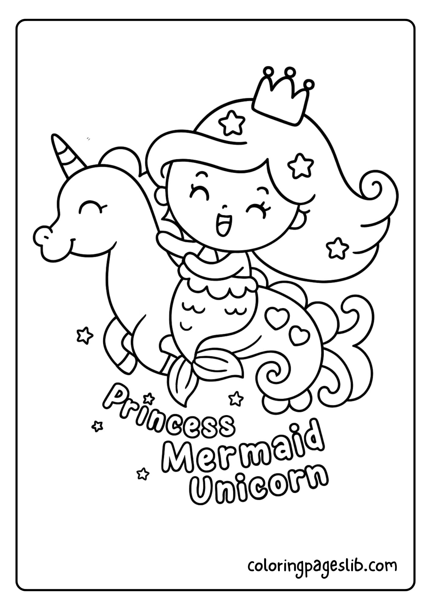 Princess Mermaid Unicorn Coloring Pages