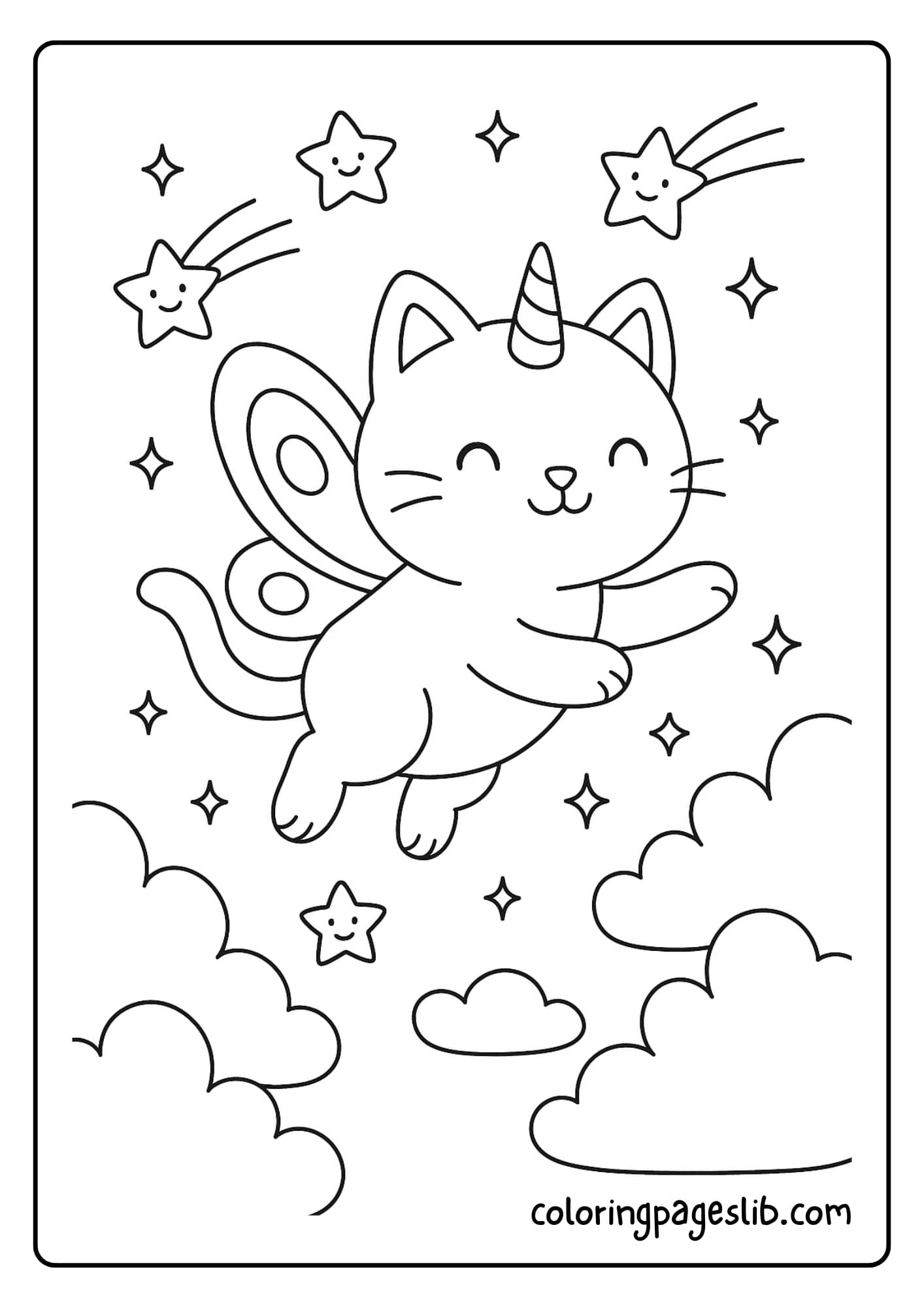 Rainbow Butterfly Unicorn Kitty Coloring Pages – Chasing Shooting Stars