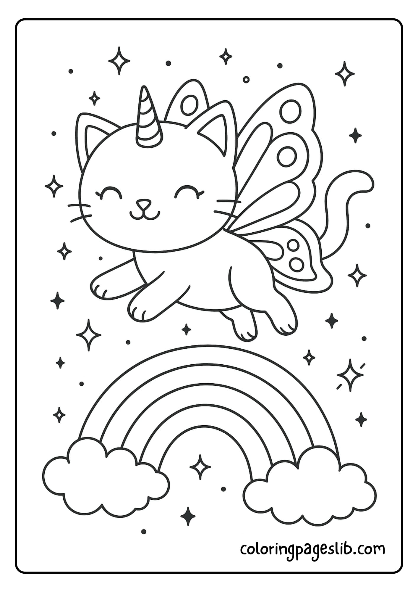 Rainbow Butterfly Unicorn Kitty Coloring Pages – Soaring with Sparkling Wings