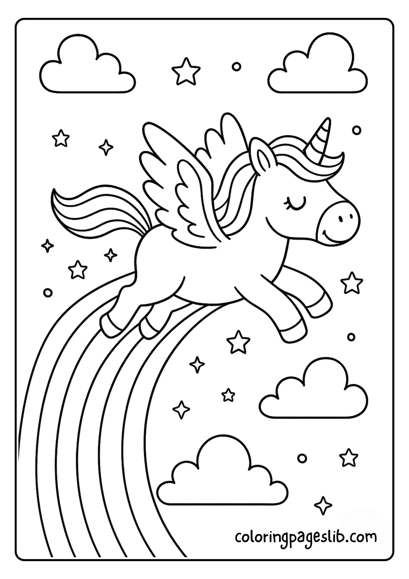 Rainbow Trail Unicorn Coloring Pages – Flying Through the Sky