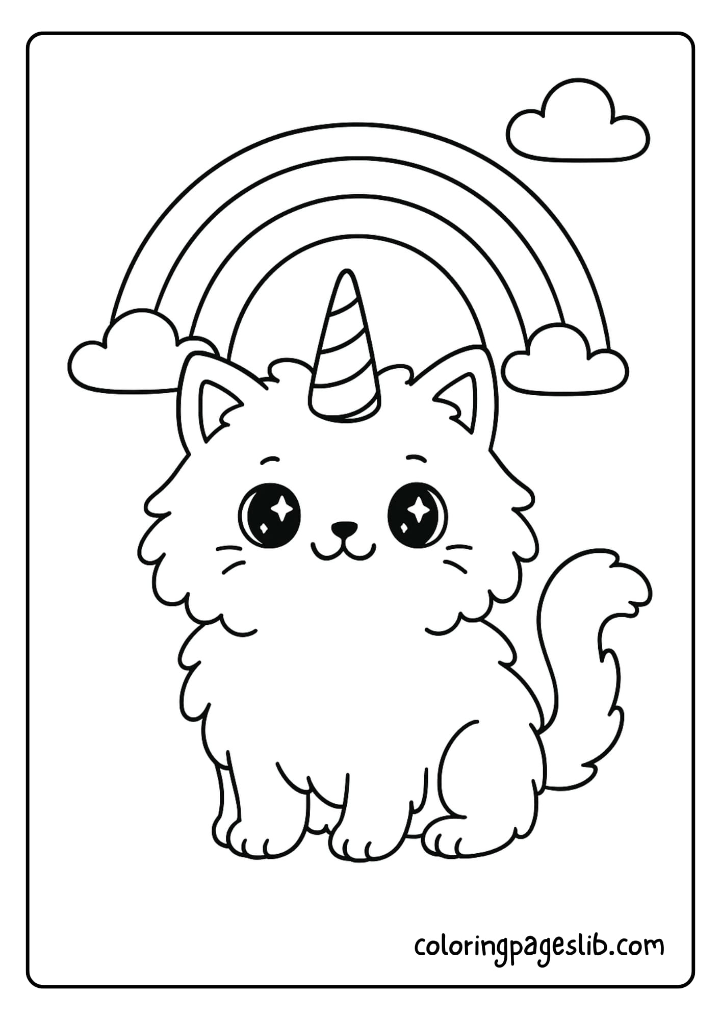 Rainbow Unicorn Cat Coloring Pages_ Standing Proudly Under a Rainbow