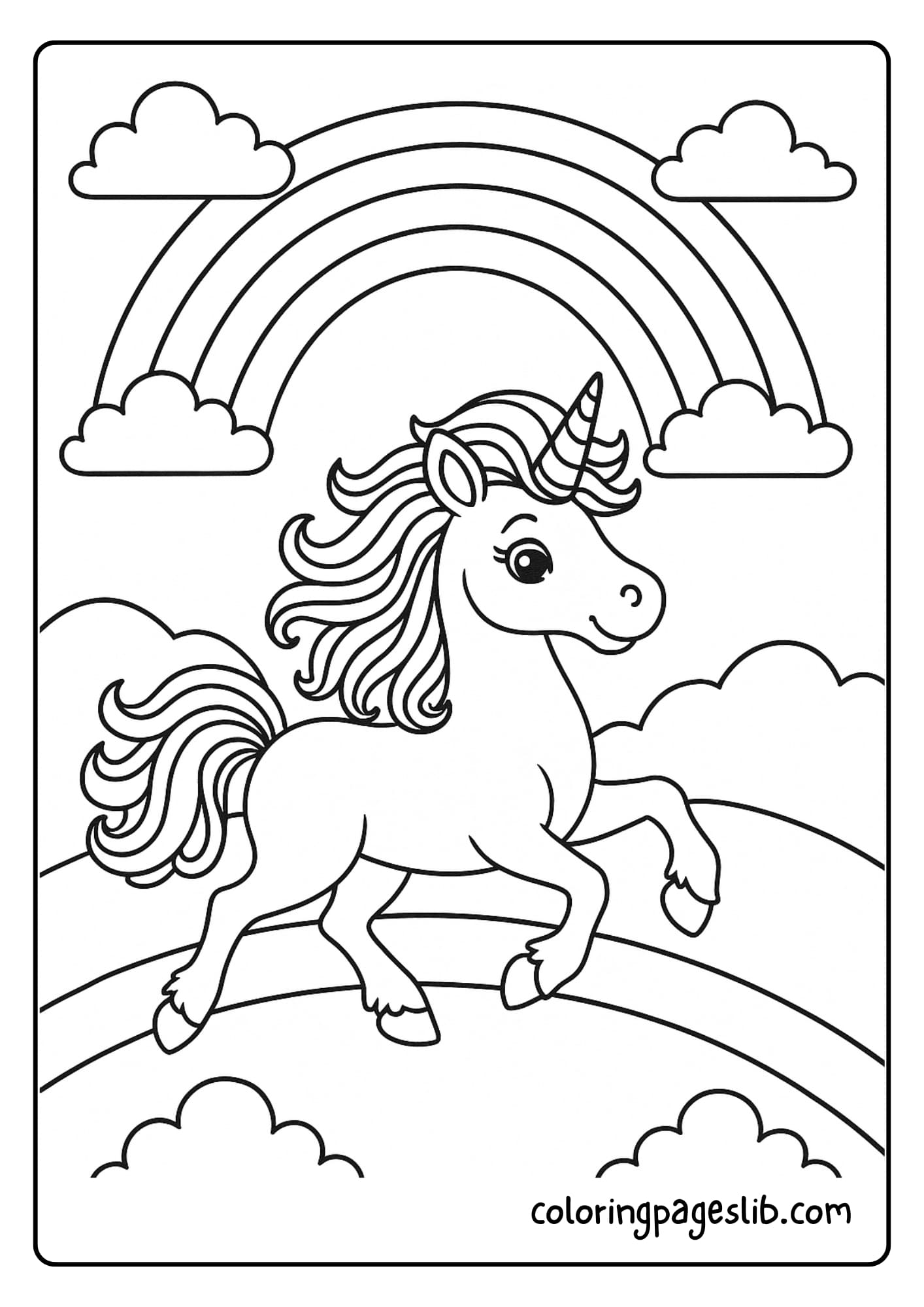 Rainbow Unicorn Coloring Pages – Galloping Beneath a Rainbow Arch