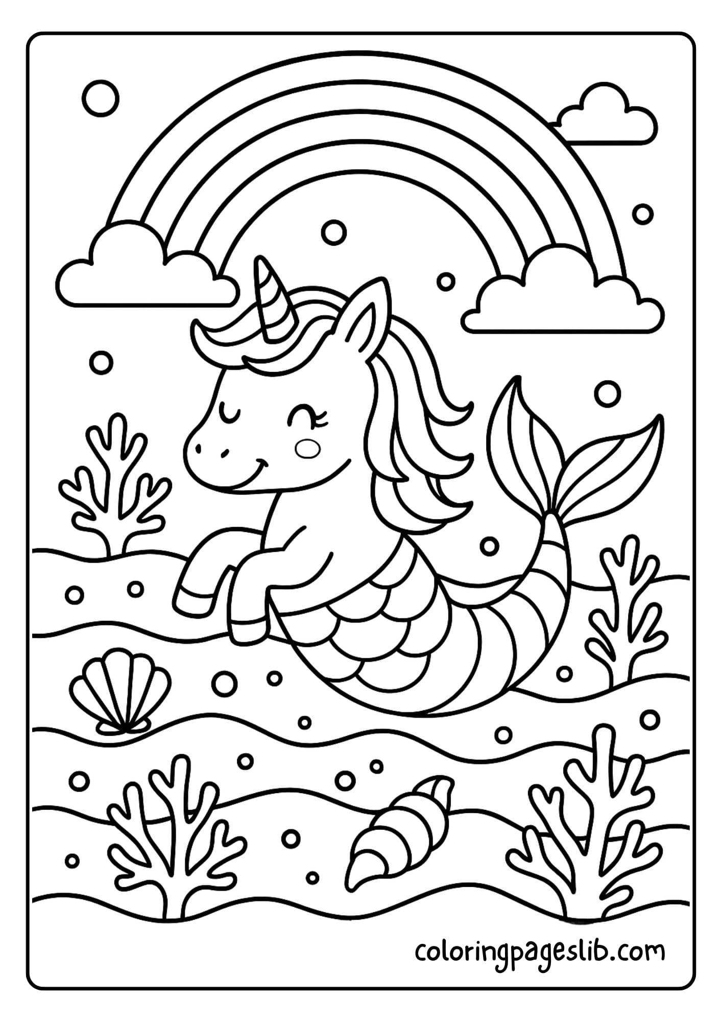 Rainbow Unicorn Mermaid Coloring Pages – Swimming in a Shimmering Ocean