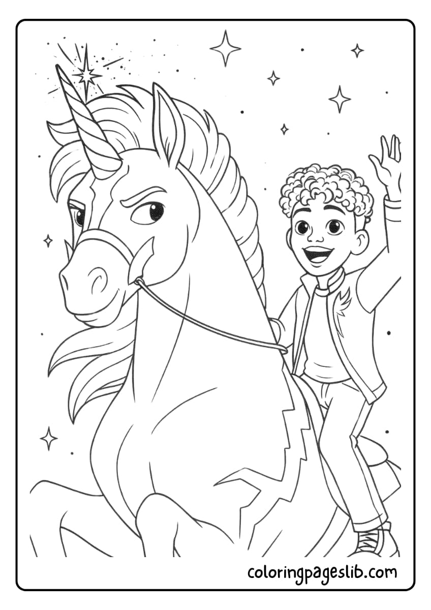 Rory and his unicorn Storm from the Unicorn Academy series charge forward with energy and lightning power, ready for their next thrilling adventure