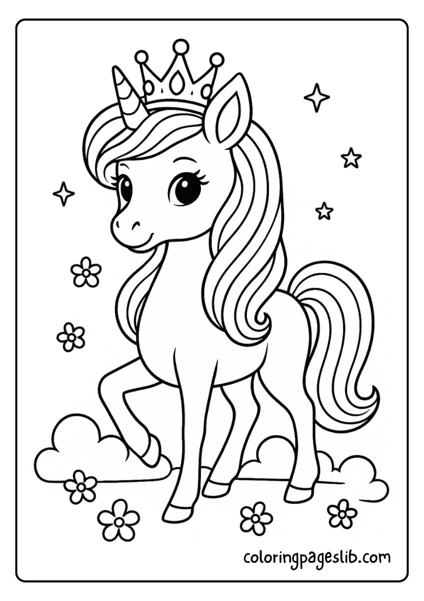 Royal Pose – Princess Unicorn Coloring Pages