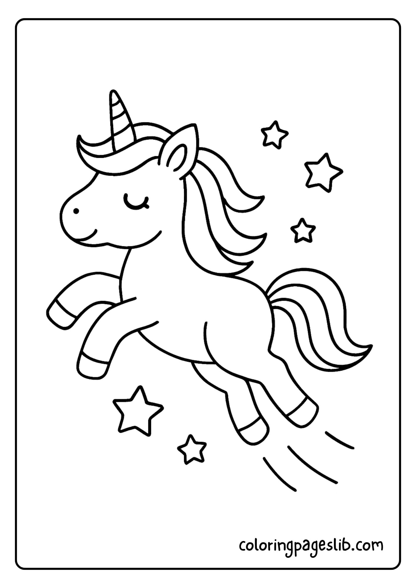 Simple Easy Unicorn Coloring Pages with Unicorn Jumping