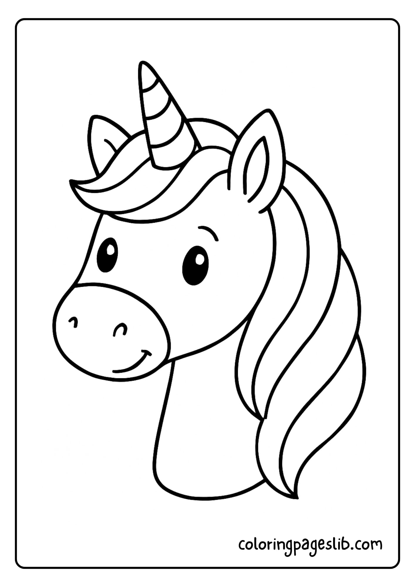 Simple Unicorn Coloring Pages Easy with Unicorn and Rainbow Horn