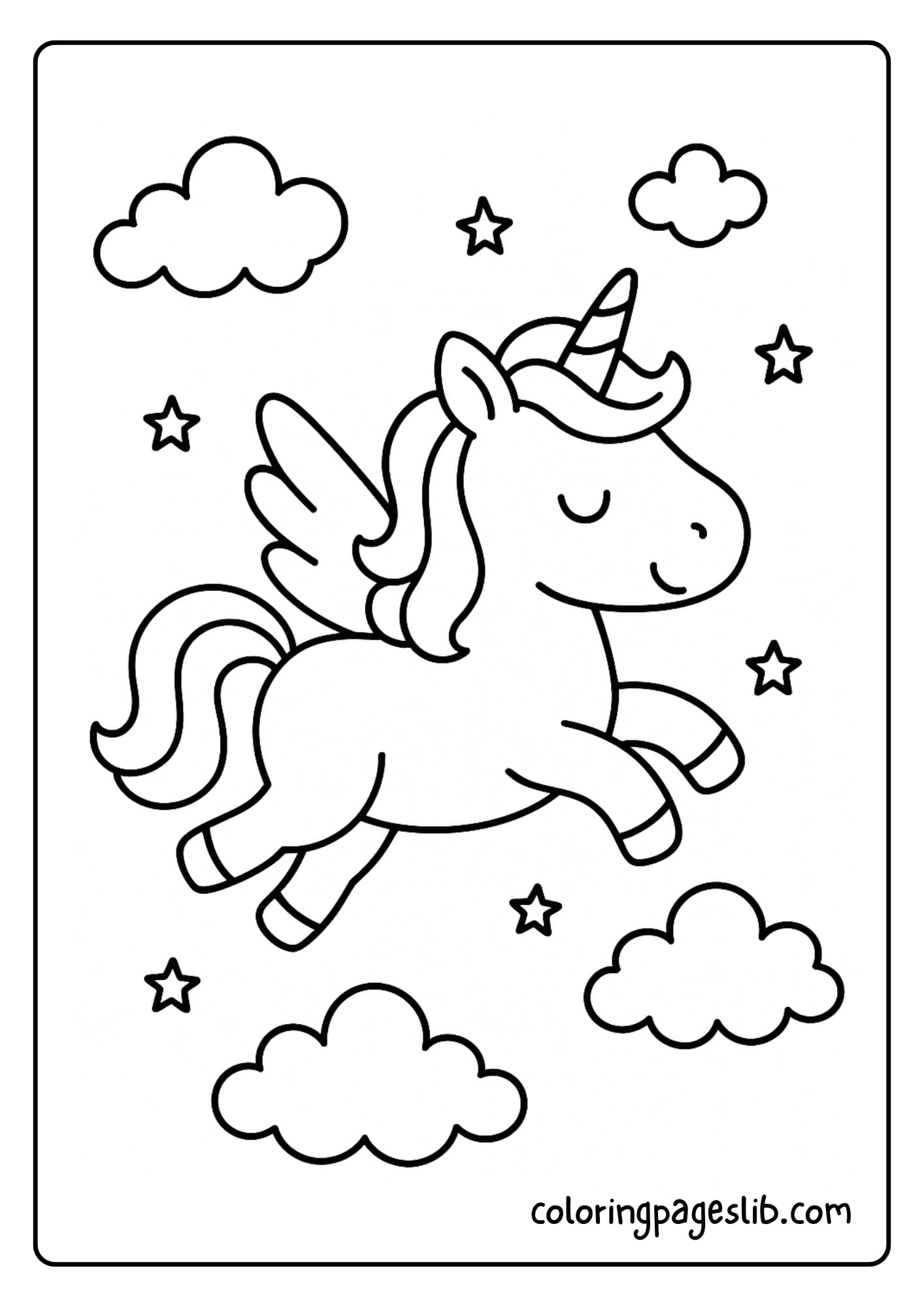Simple and Easy Unicorn Coloring Pages with a Flying Unicorn