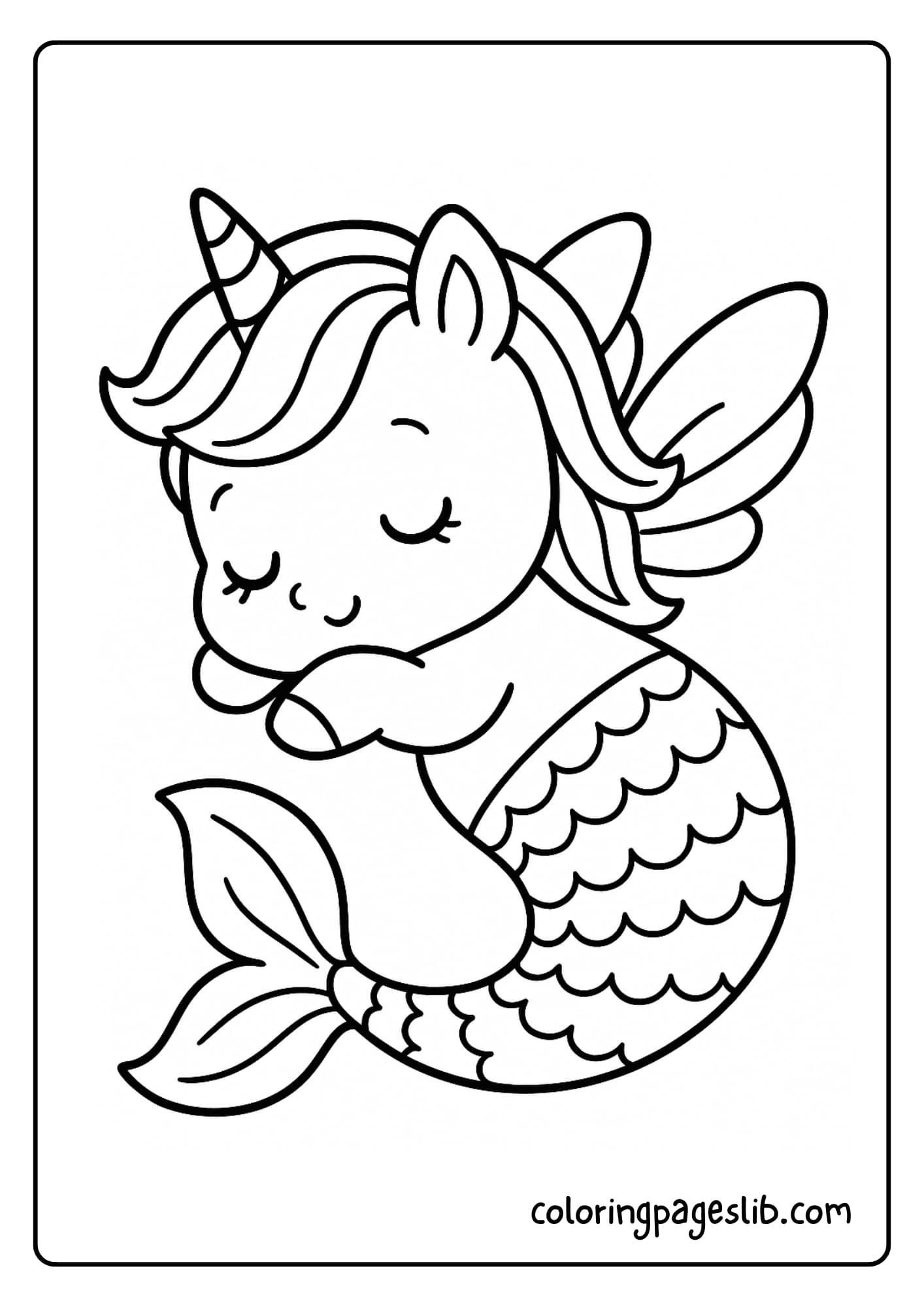 Sleeping Baby Unicorn Mermaid Coloring Pages