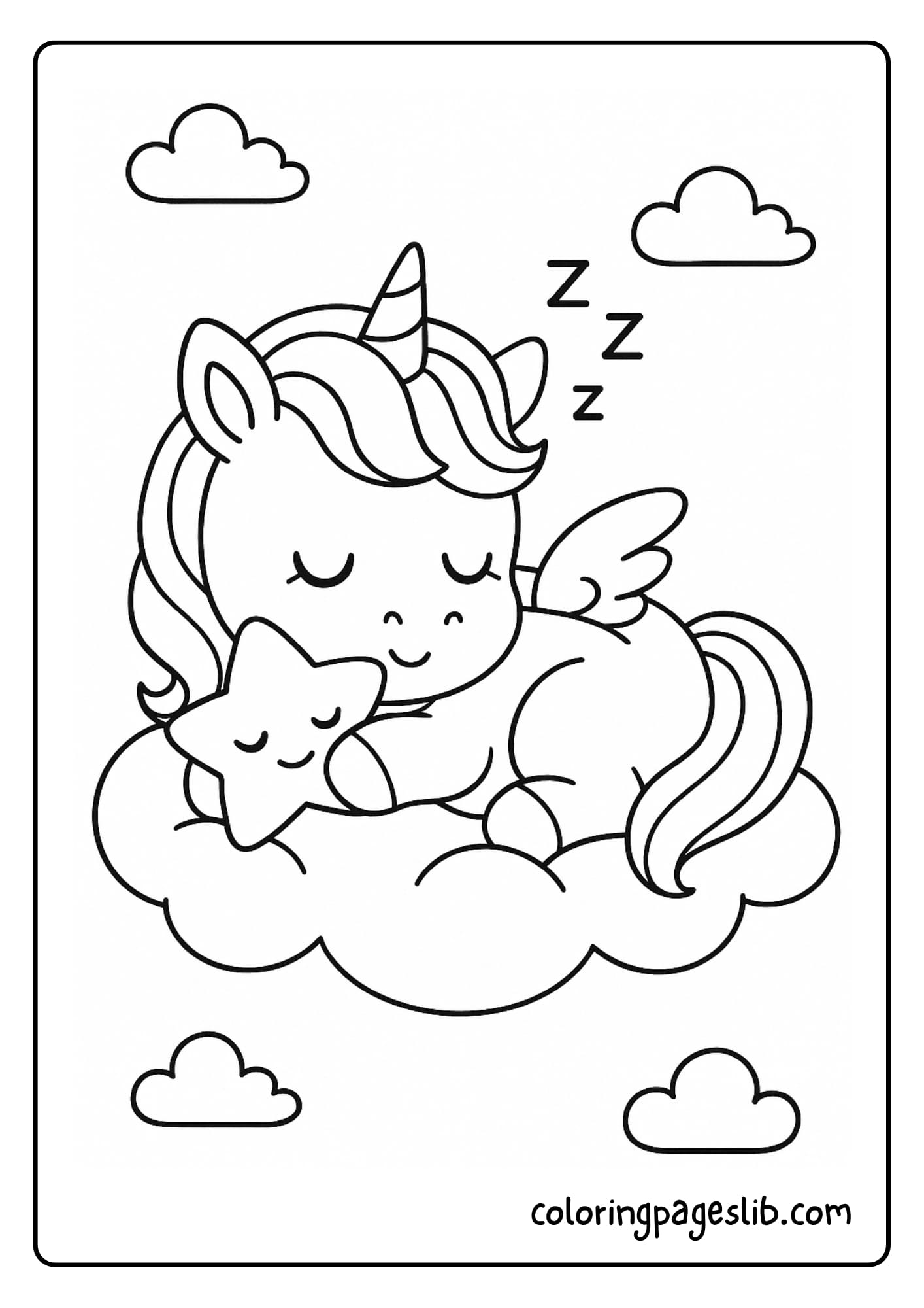 Sleepy Baby Unicorn Coloring Pages for Kids