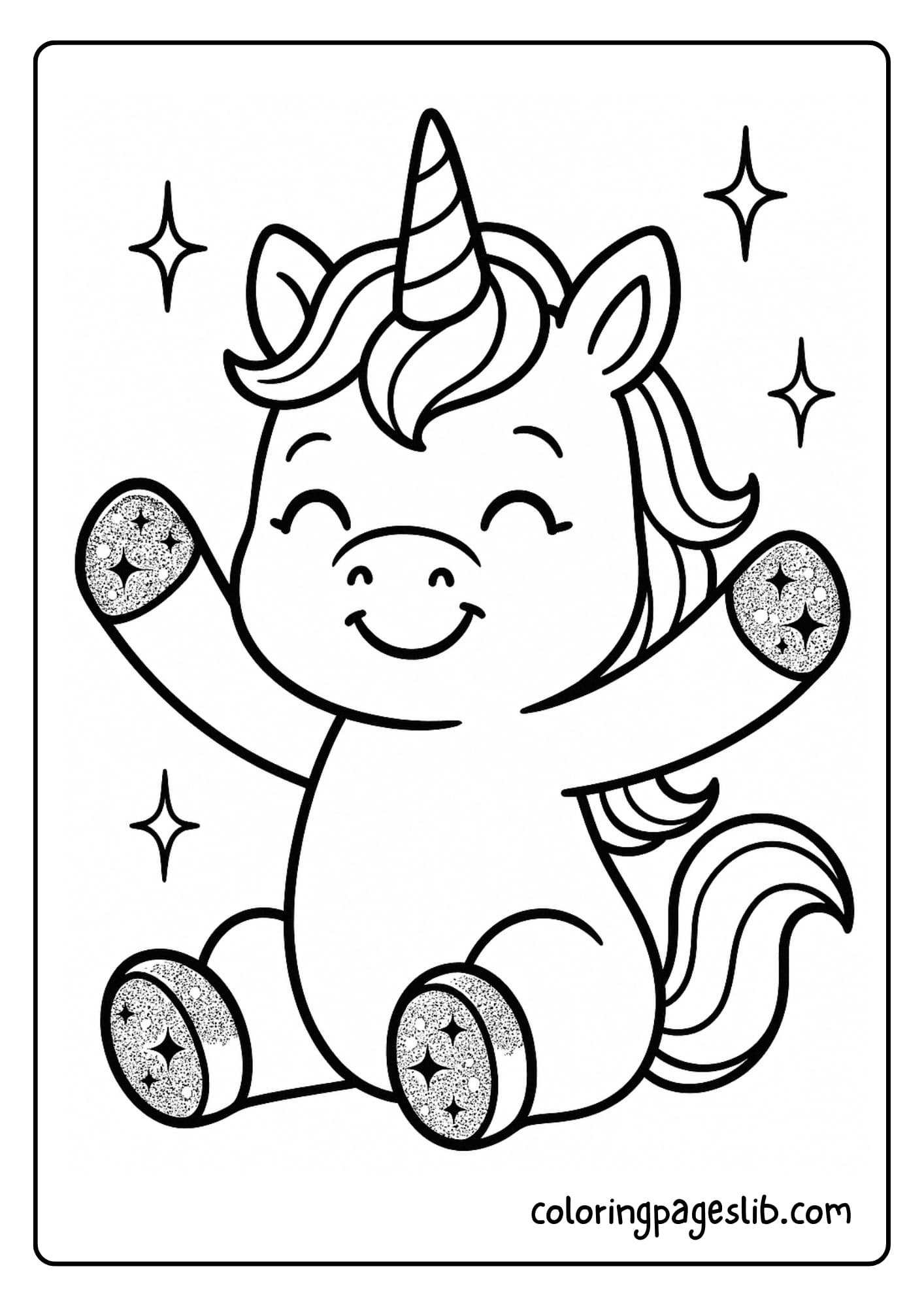 Smiling Baby Unicorn Coloring Pages with Sparkly Hooves