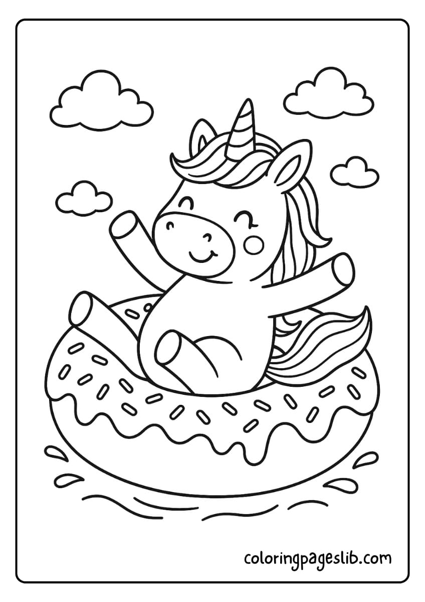 Sprinkle Splash – Unicorn Donut Coloring Page