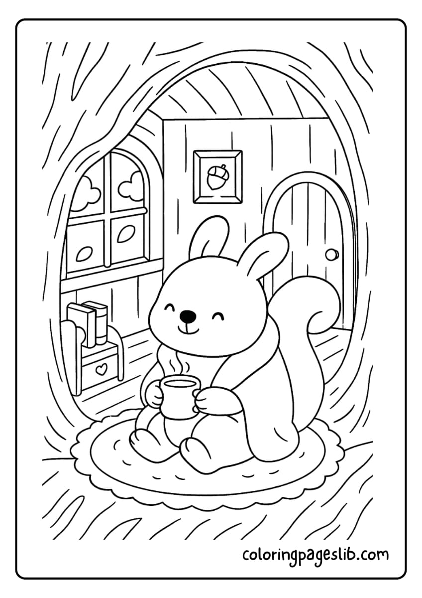 Squirrel inside a cozy treehouse