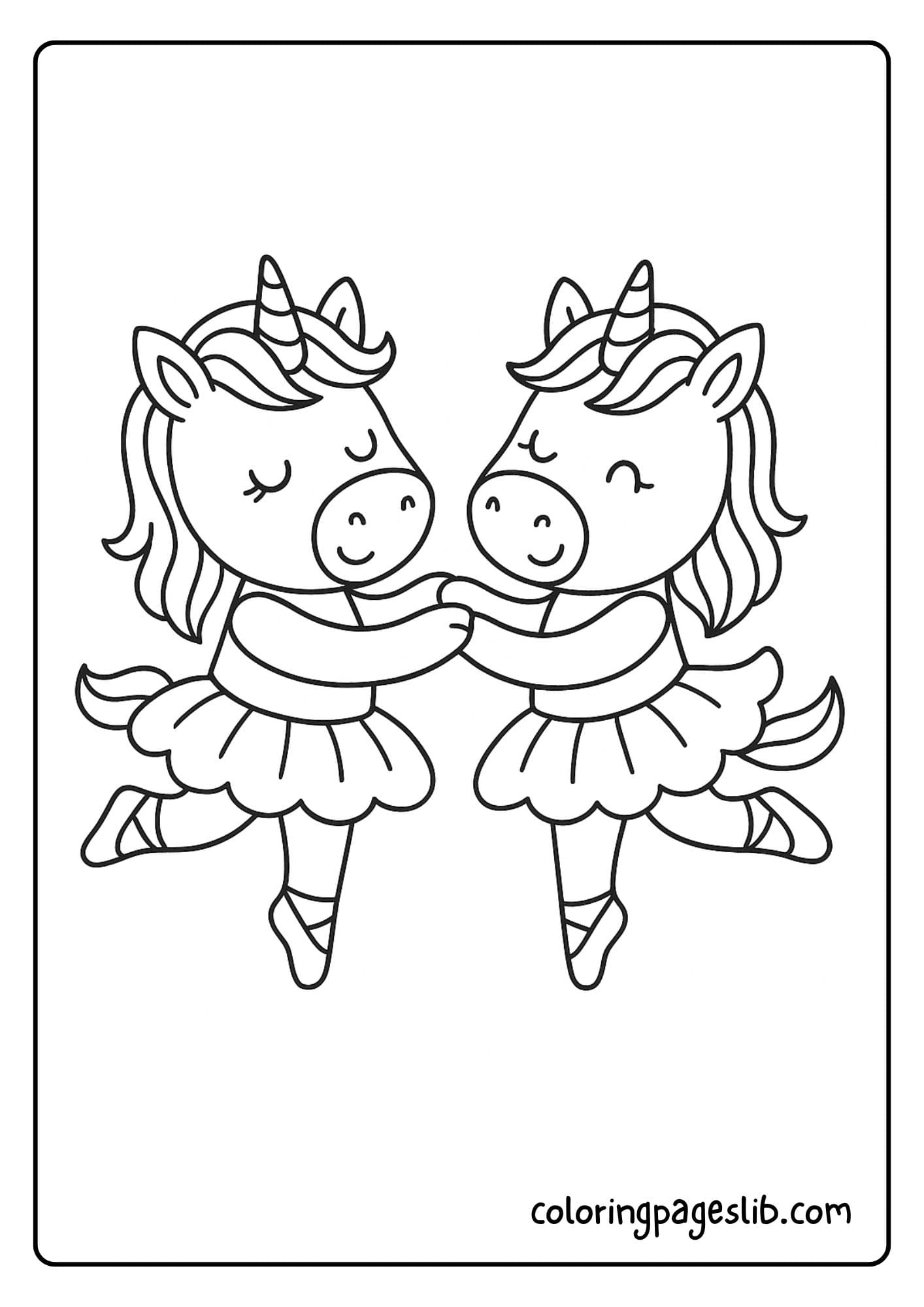 Two unicorns dancing together in a duet