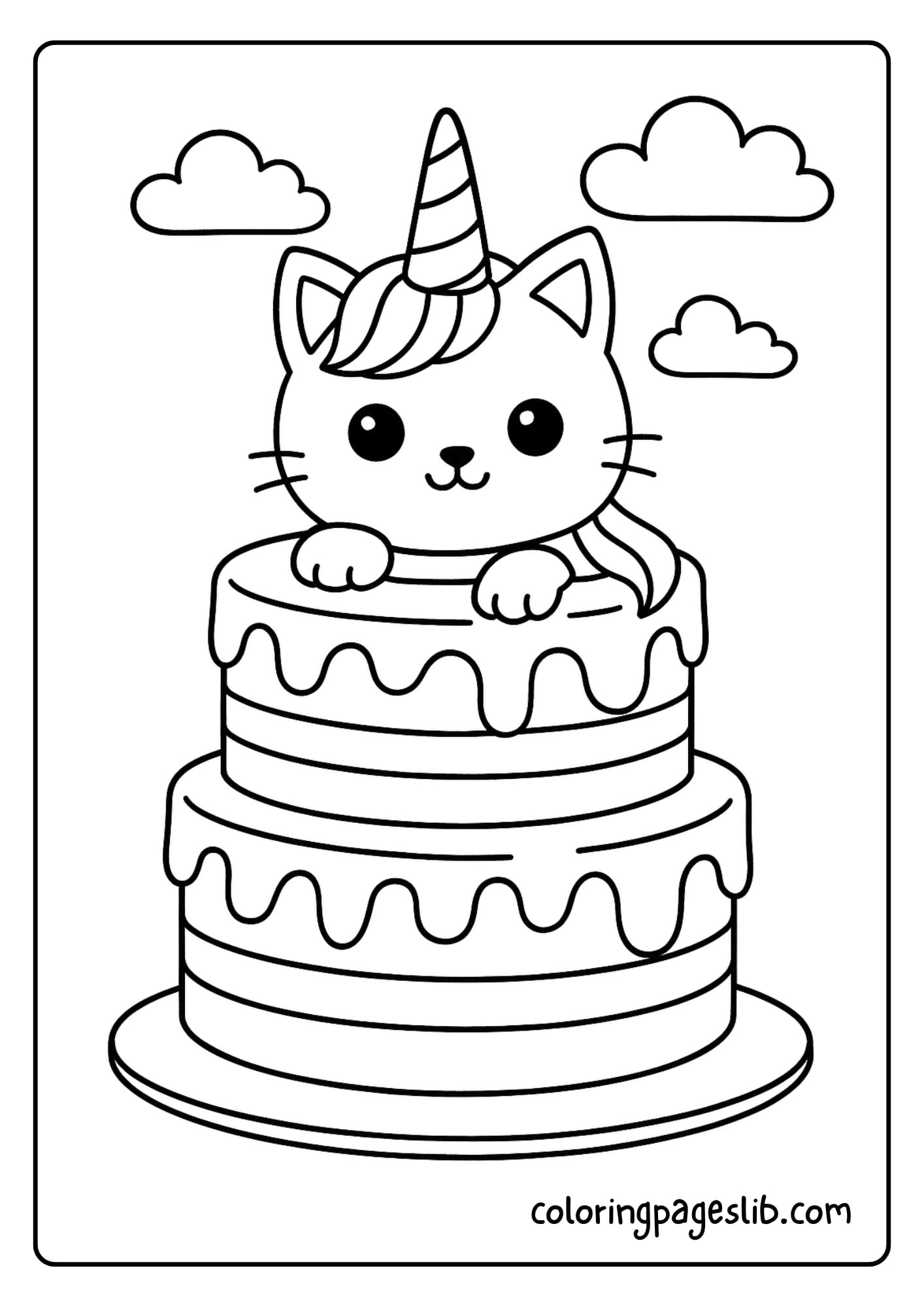 Unicorn Cake Cat Coloring Pages_ Hiding Inside the Cake Layers