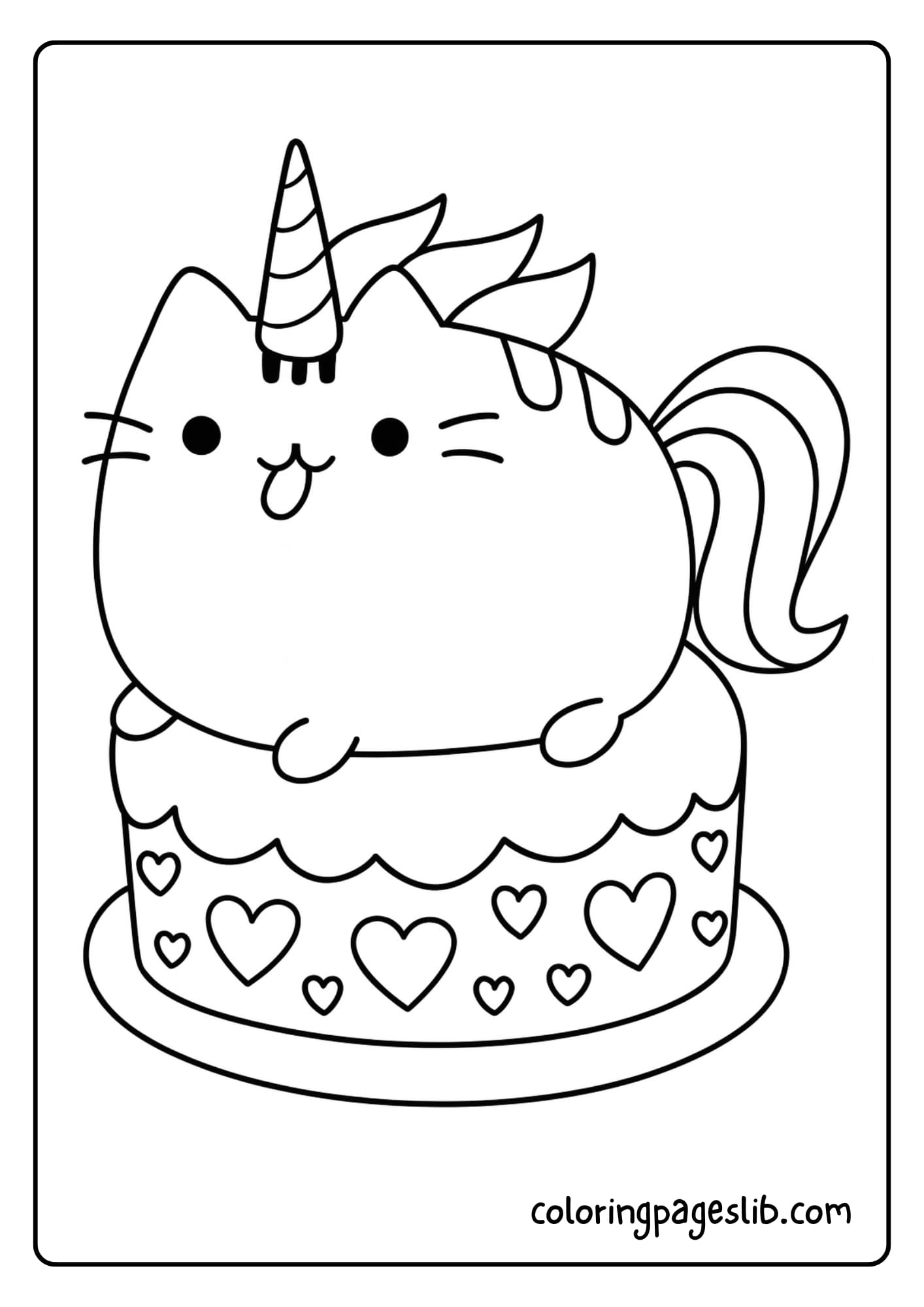 Unicorn Cat Cake Coloring Pages