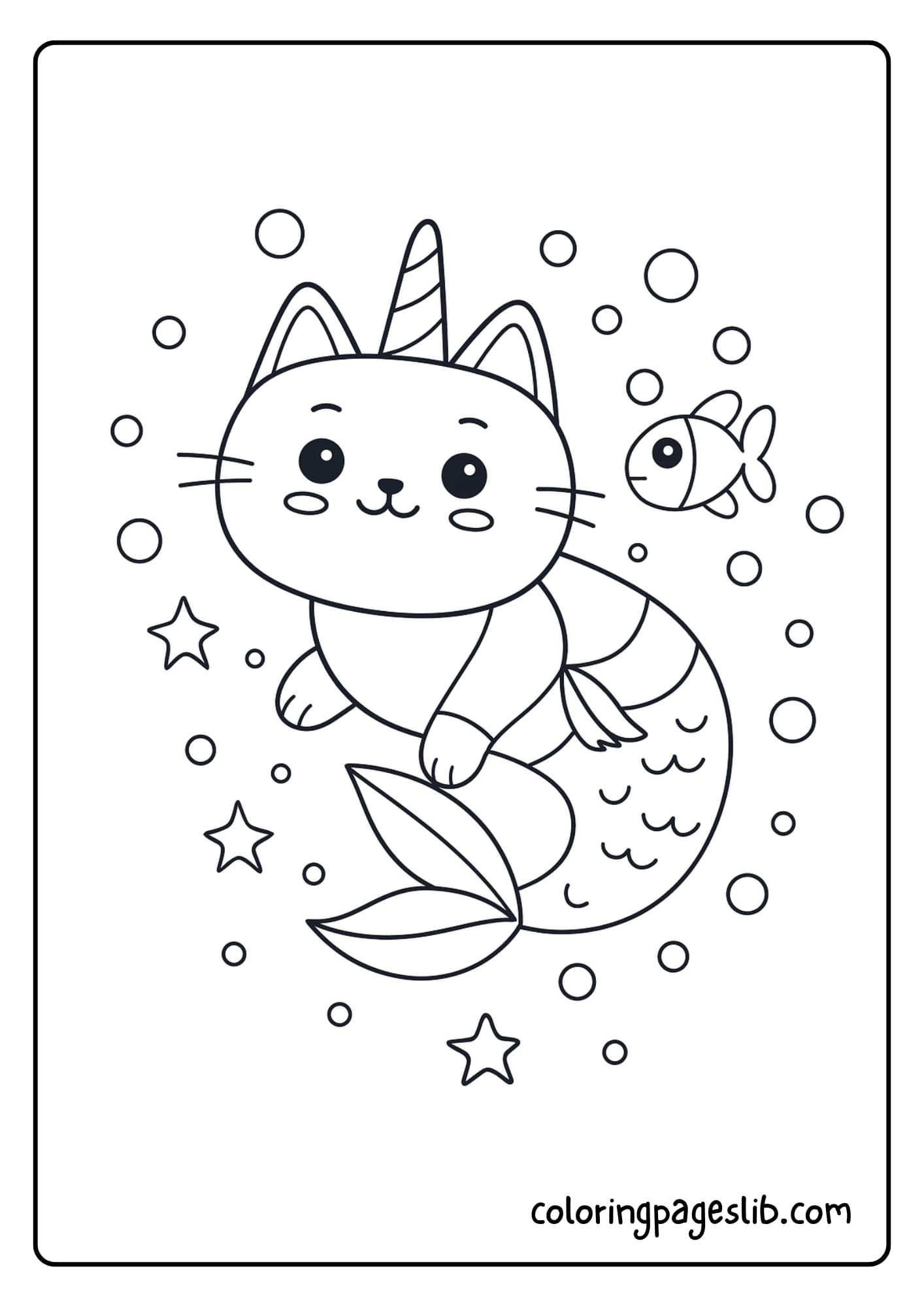 Unicorn Cat Mermaid Coloring Pages
