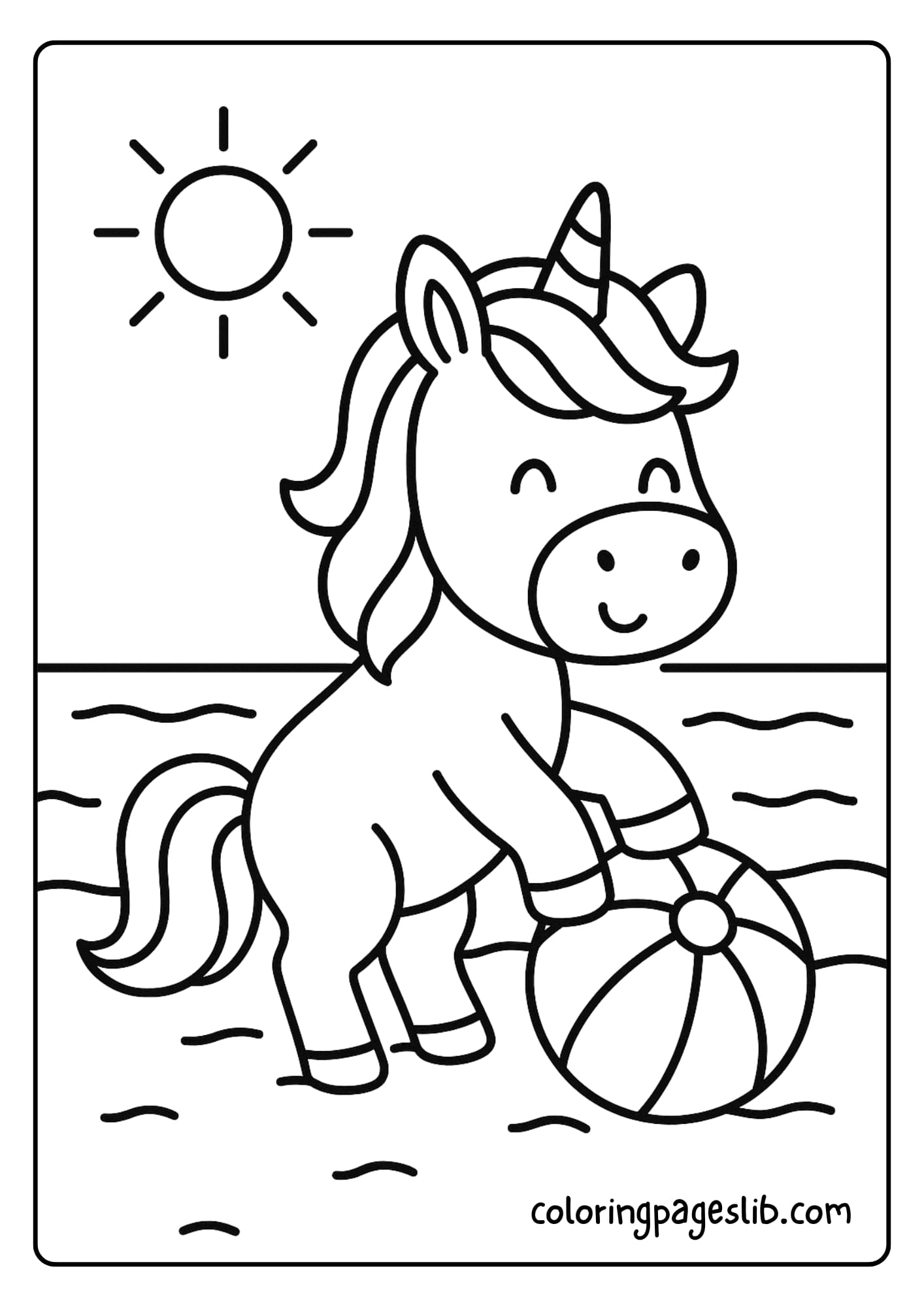 Unicorn Coloring Pages Easy at the Beach