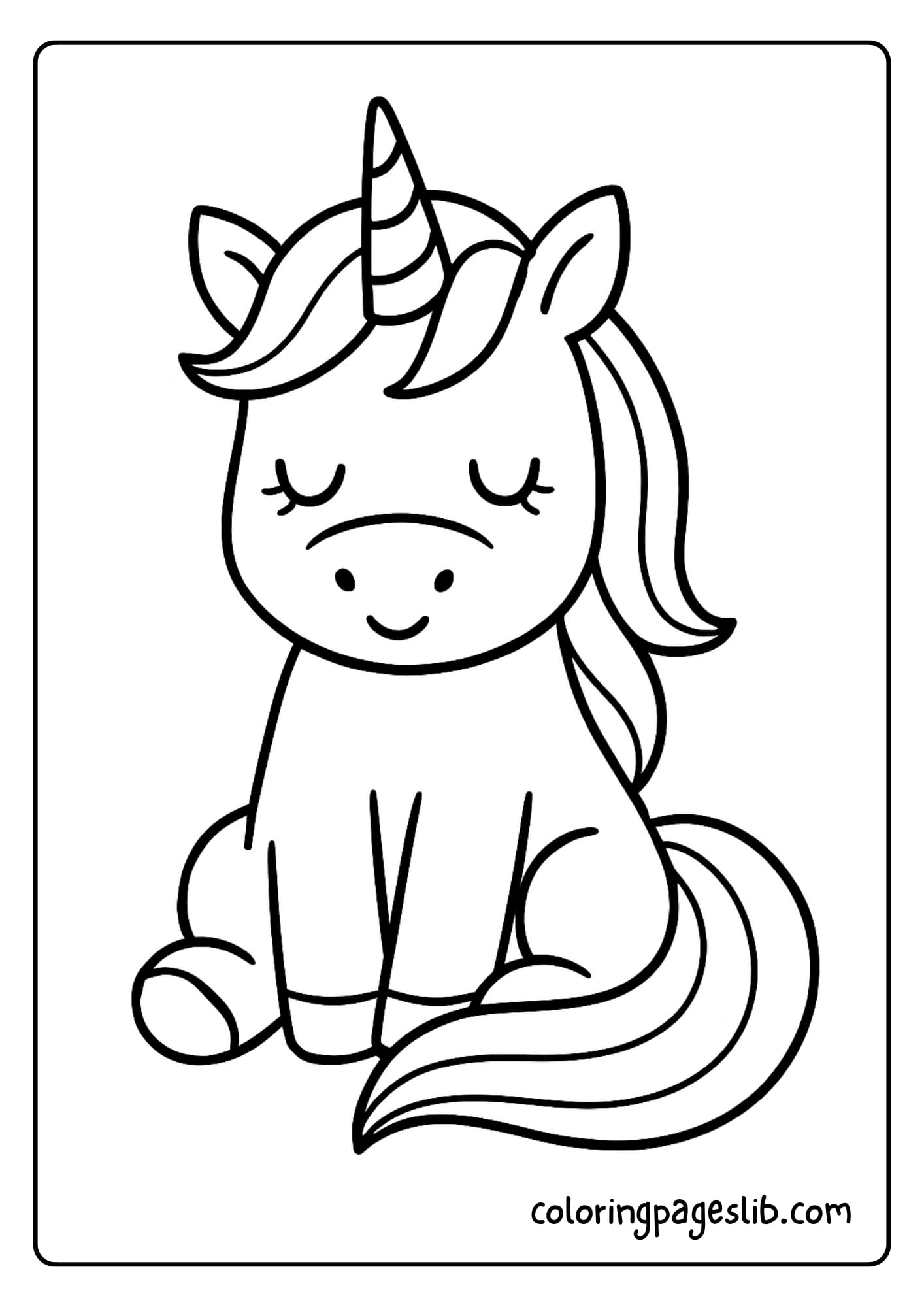 Unicorn Coloring Pages Easy with Sitting Unicorn Pose