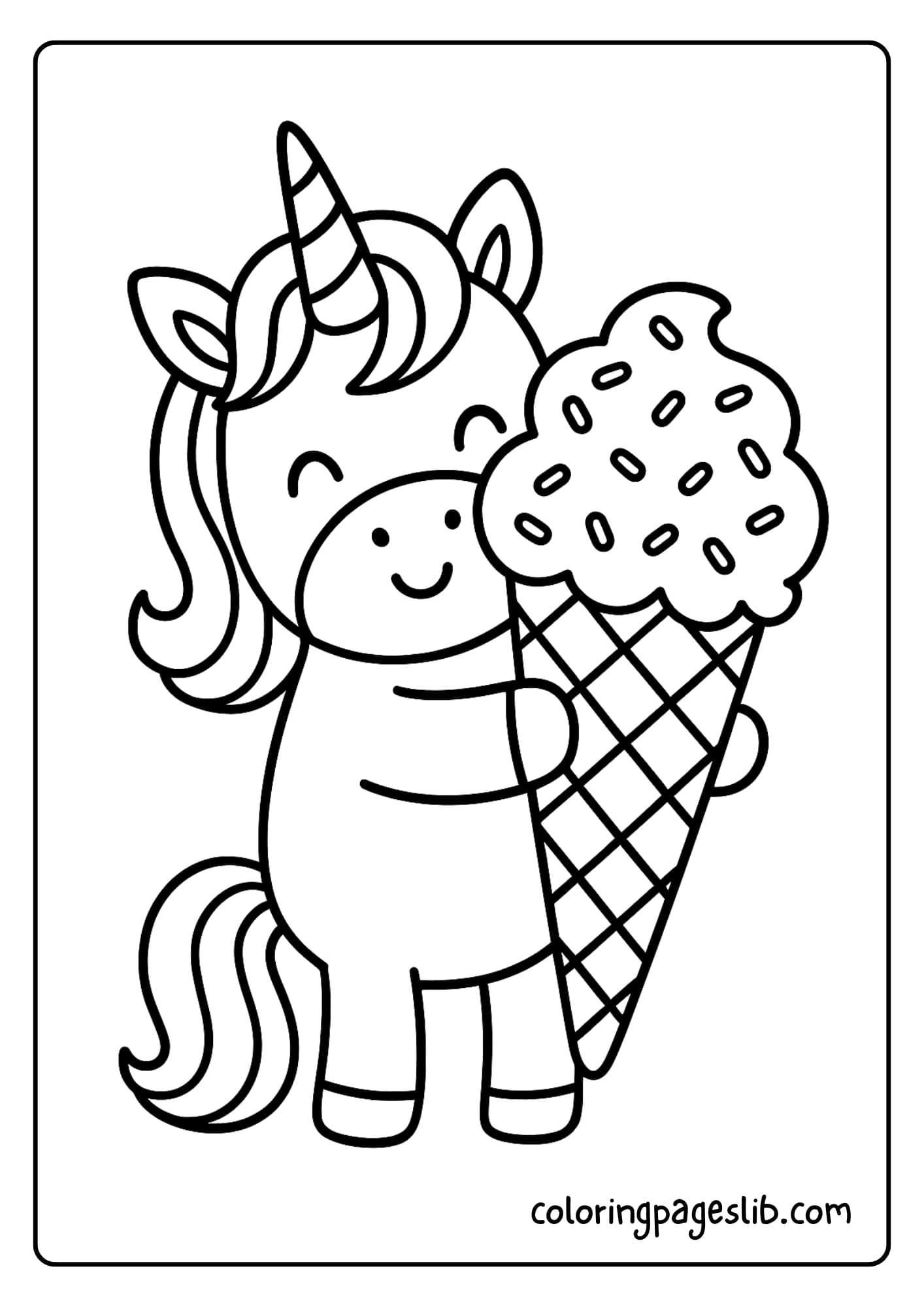 Unicorn Coloring Pages Easy with a Giant Ice Cream