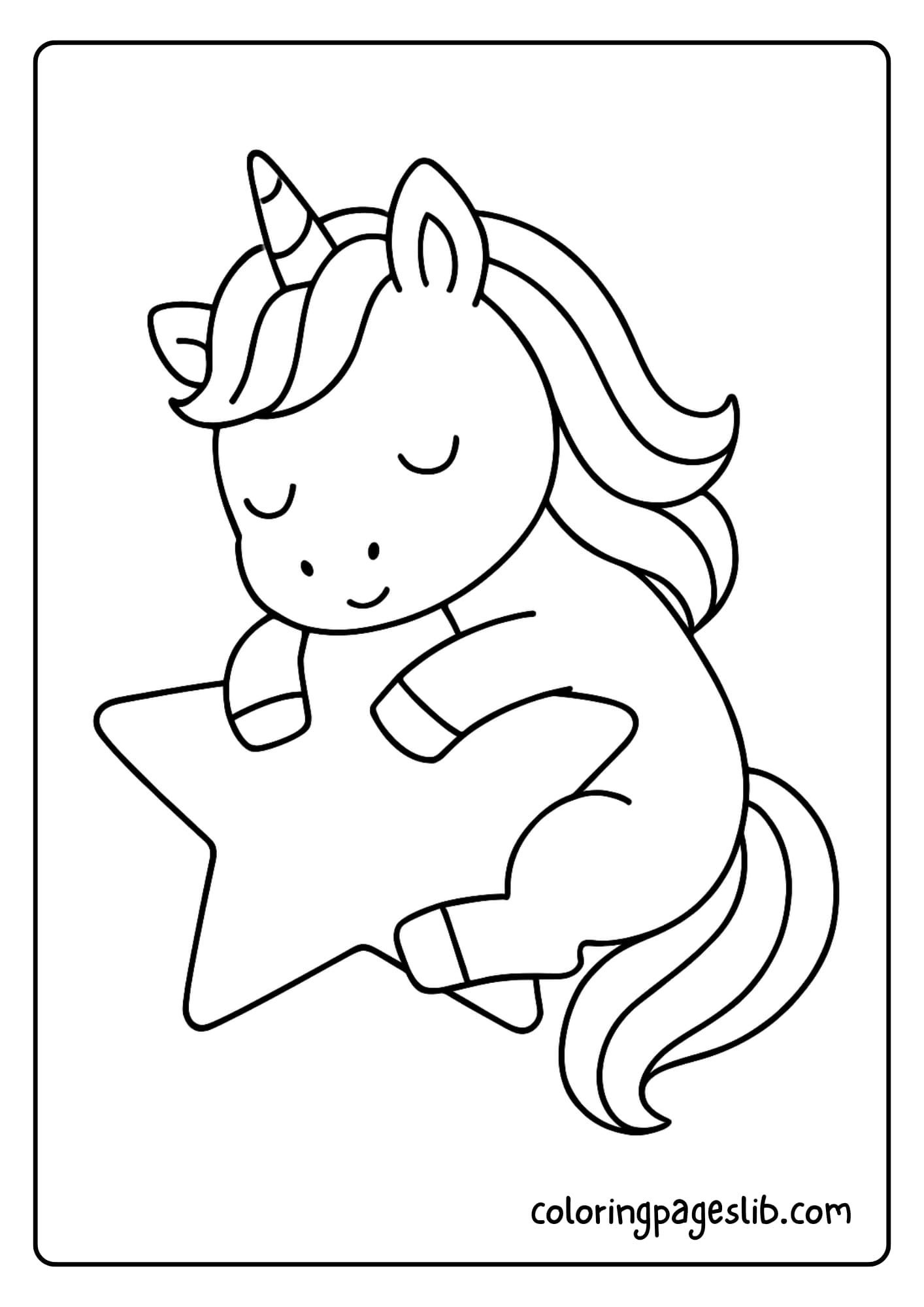Unicorn Coloring Pages Easy with a Unicorn Hugging a Star