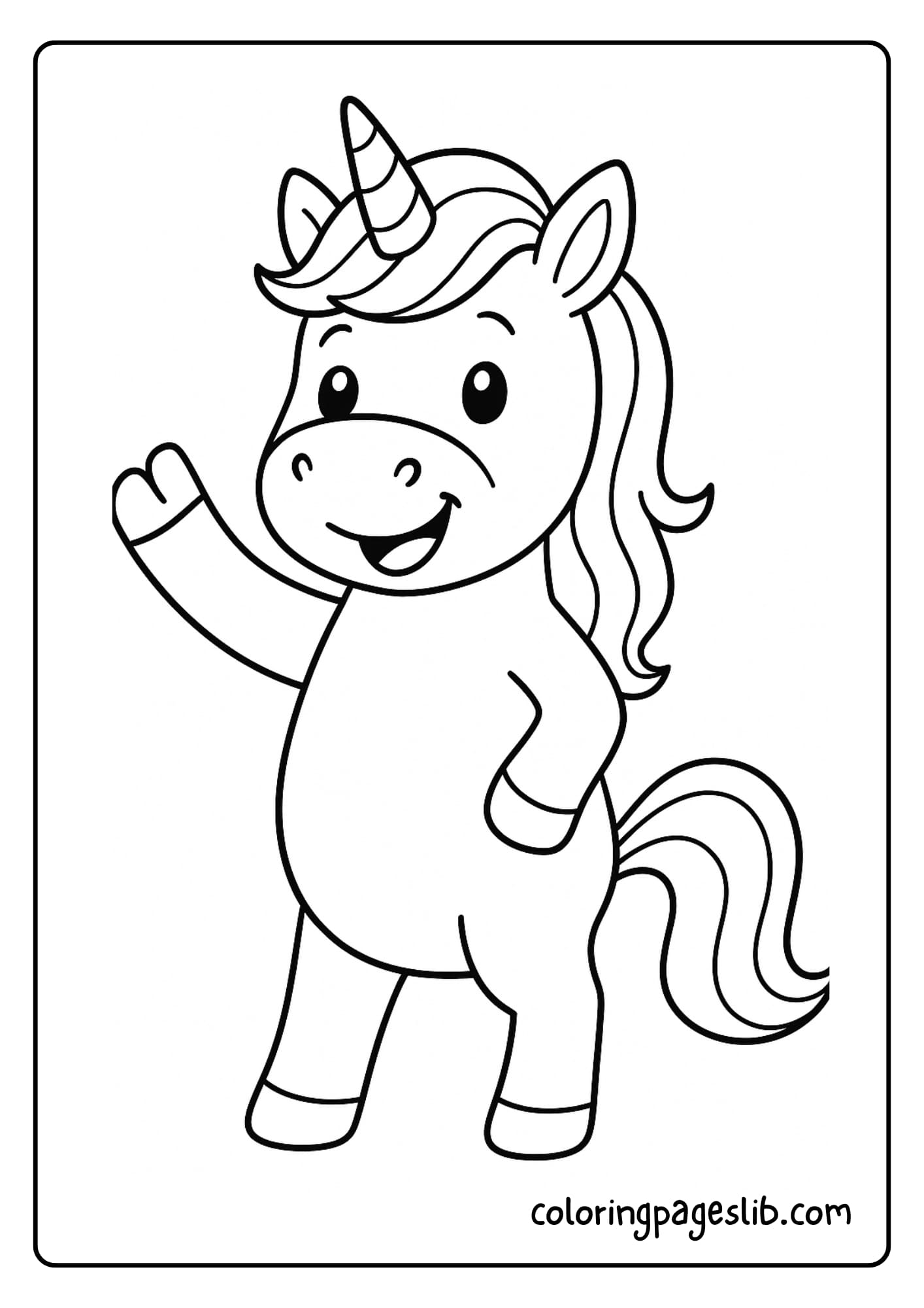 Unicorn Coloring Pages Easy with a Waving Unicorn