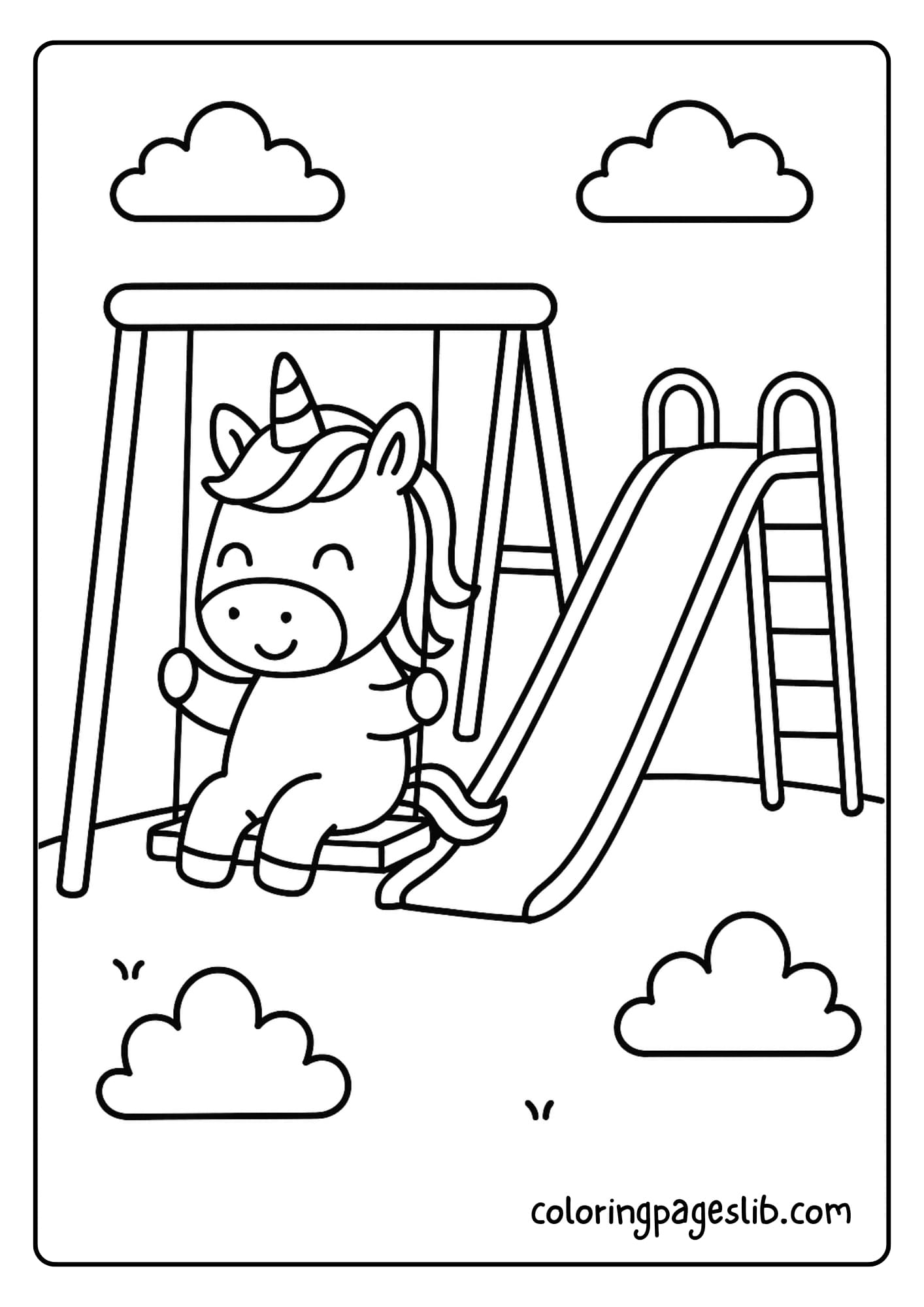 Unicorn Coloring Pages Easy – At the Playground