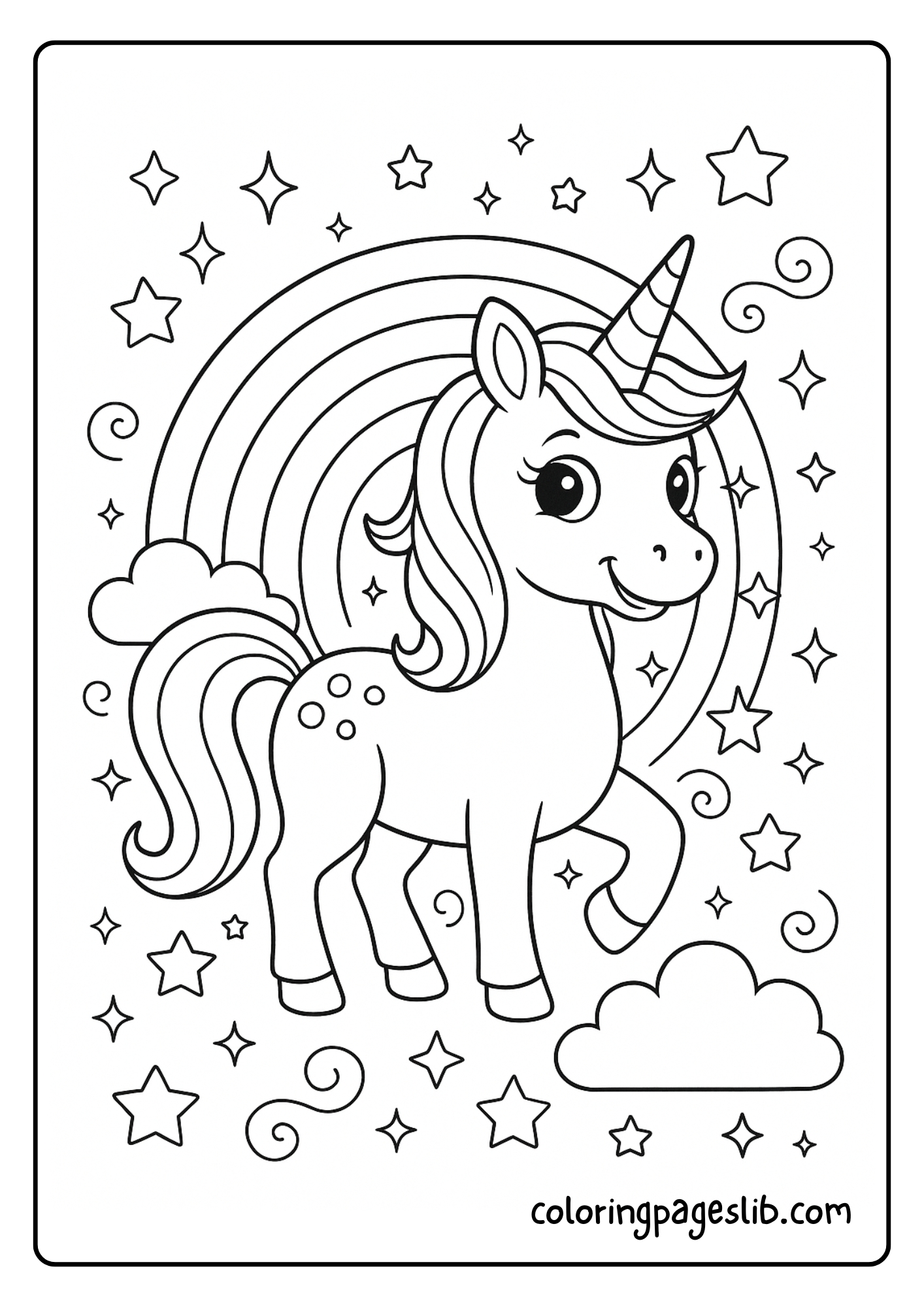 Unicorn Coloring Pages with rainbow