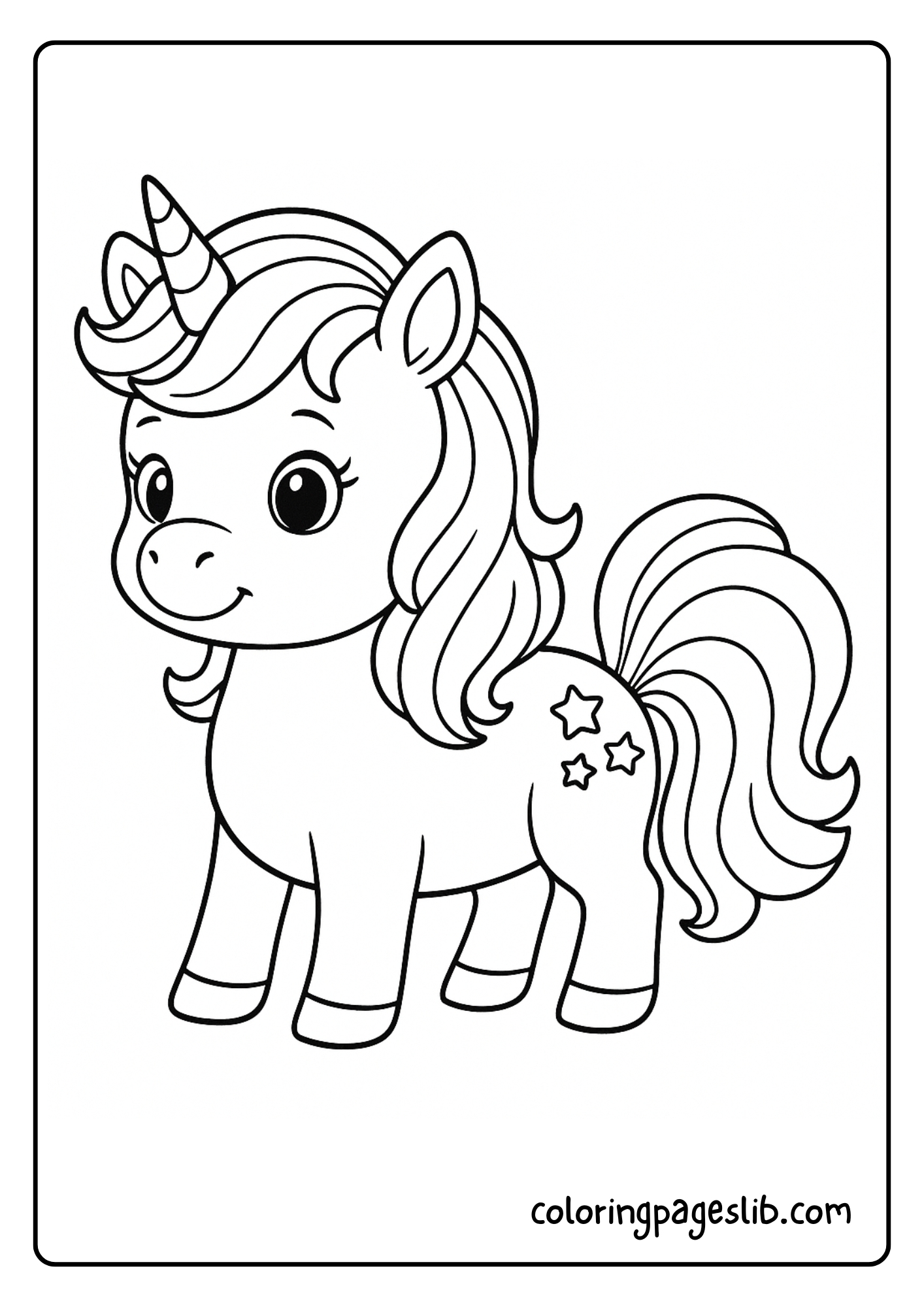 Unicorn Coloring Pages – Baby Unicorn with a Fluffy Tail