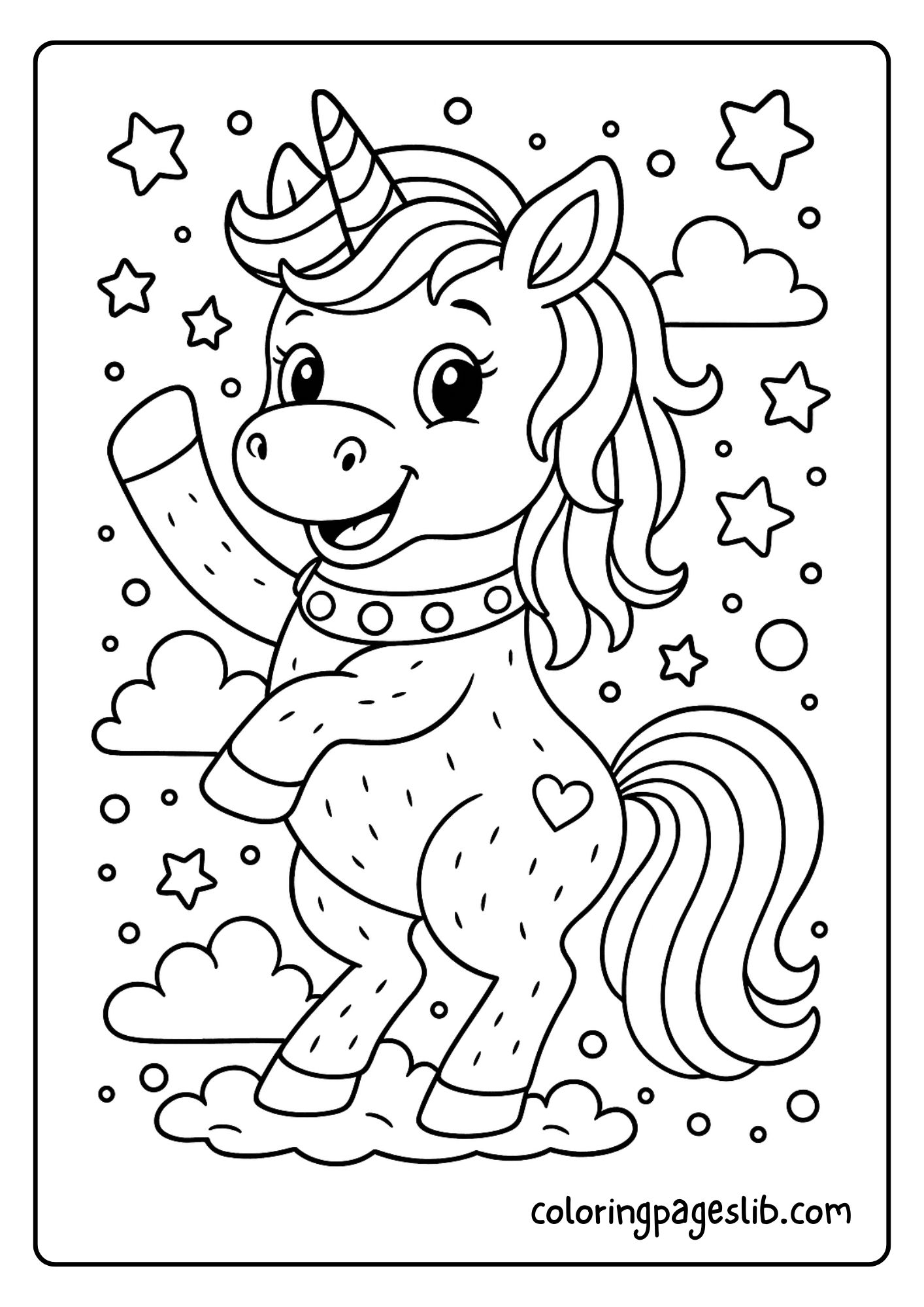 Unicorn Coloring Pages – Happy Unicorn Standing on Two Legs