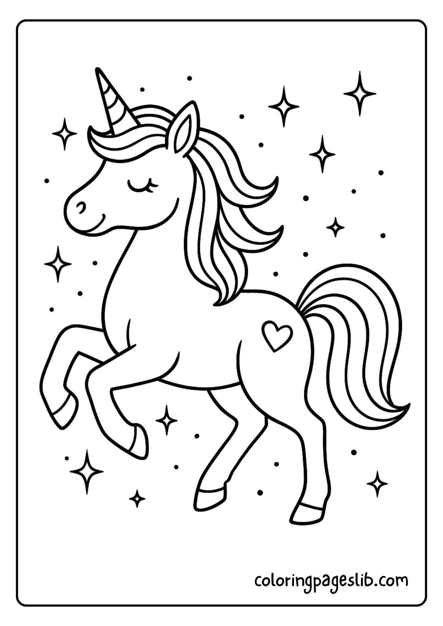 Unicorn Coloring Pages – Unicorn Prancing with Graceful Pose