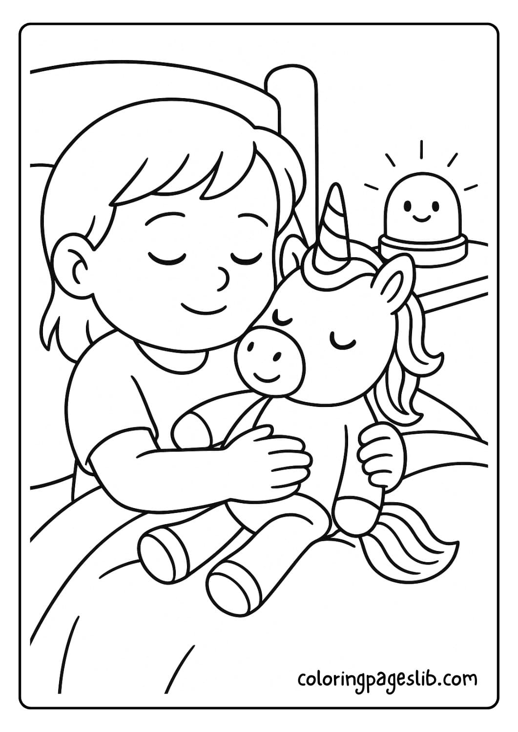 Unicorn Doll Being Hugged at Bedtime