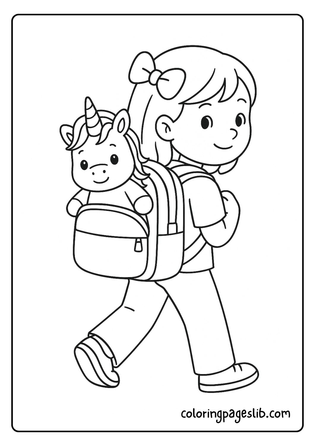 Unicorn Doll in a School Backpack