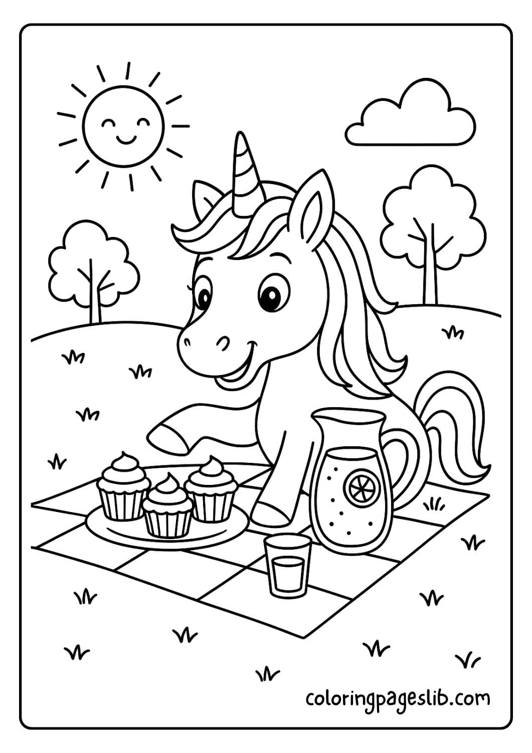 Unicorn Hosting an Outdoor Birthday Picnic