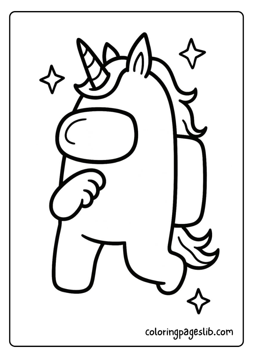 Unicorn Impostor in Disguise – Among Us Unicorn Coloring Pages