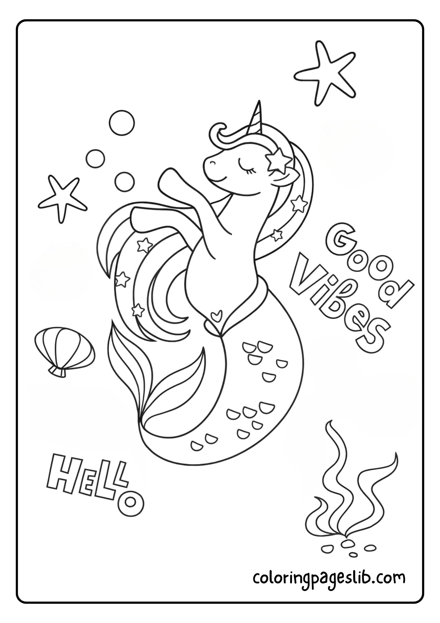 Unicorn Mermaid Coloring Pages with Coral Crown Ceremony (2)
