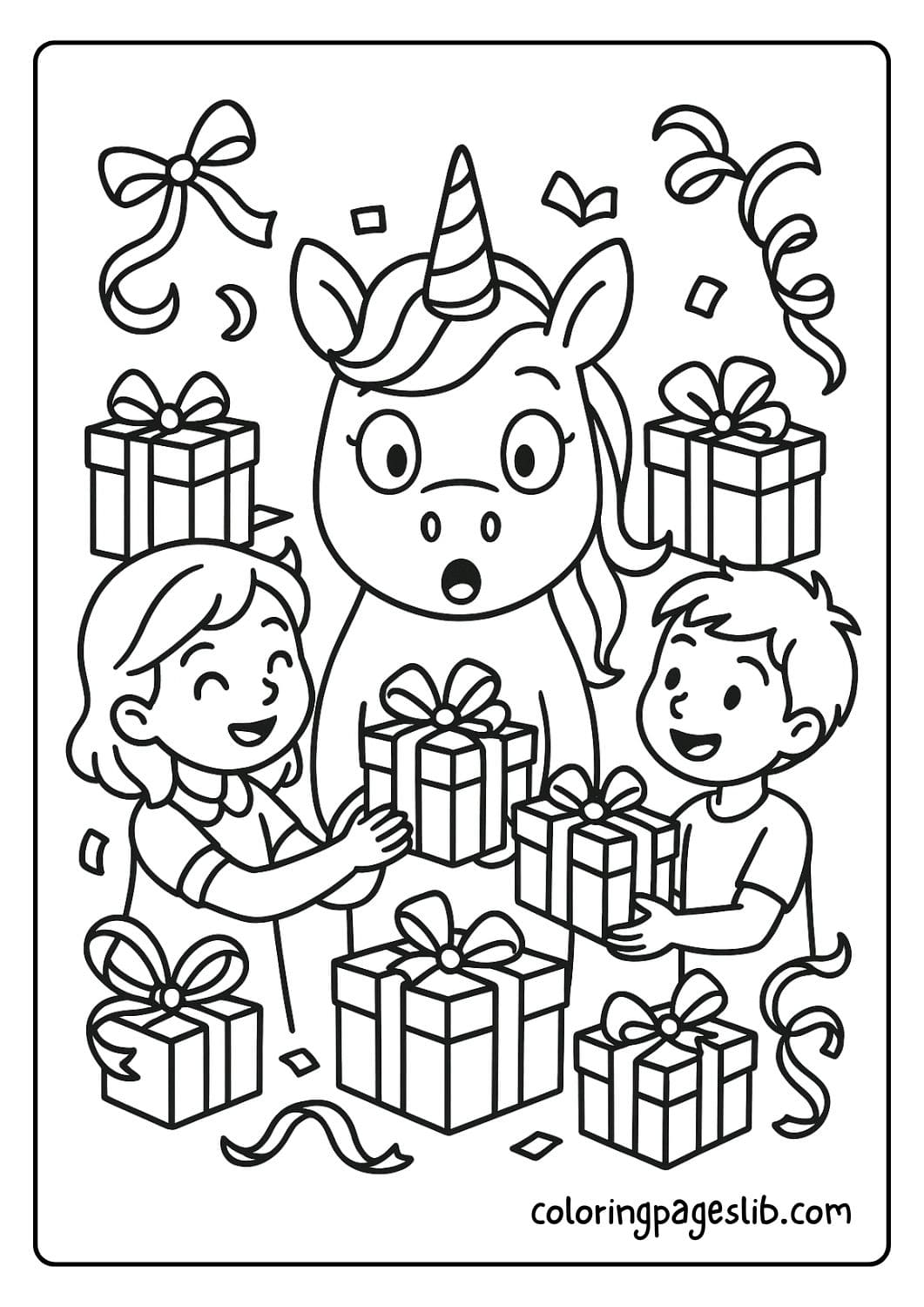 Unicorn Receiving Birthday Gifts