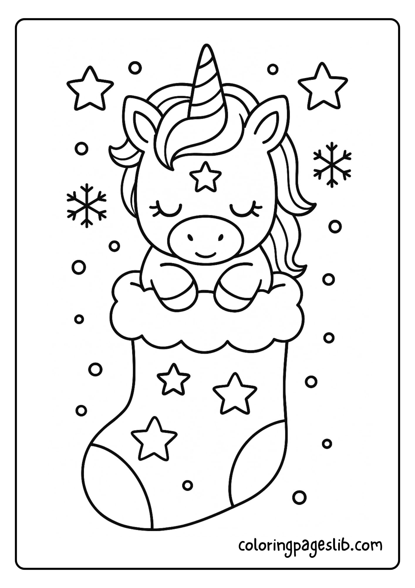 Unicorn Sitting Inside Christmas Stocking – Unicorn Christmas Coloring Pages