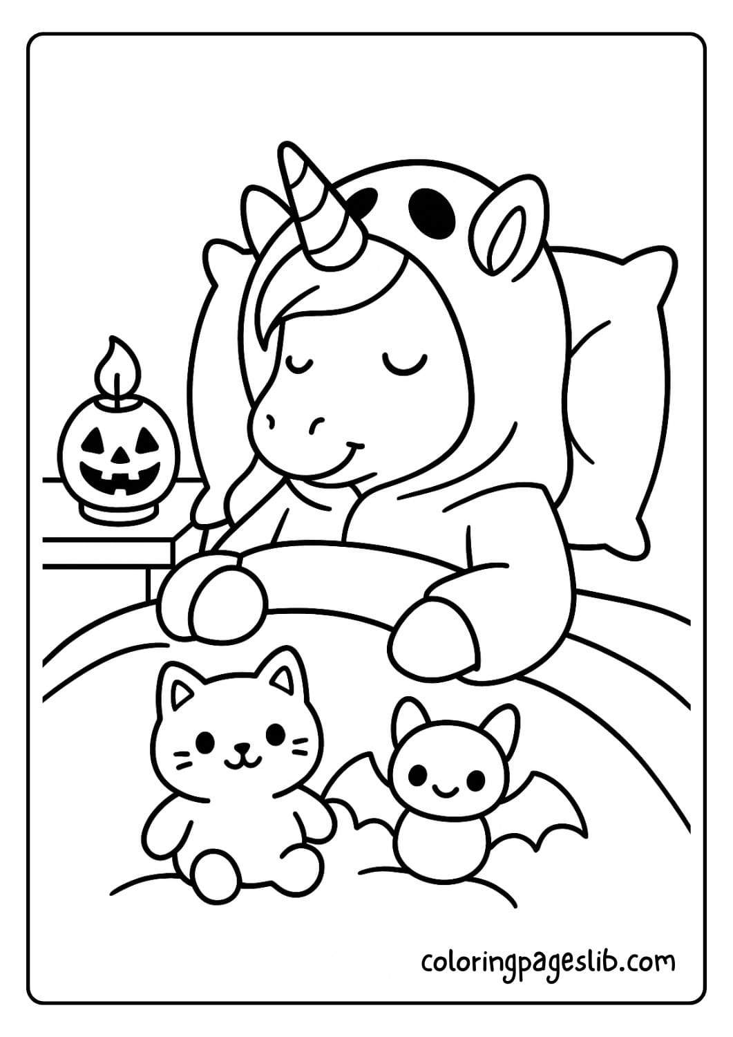 Unicorn Sleeping in a Spooky Costume