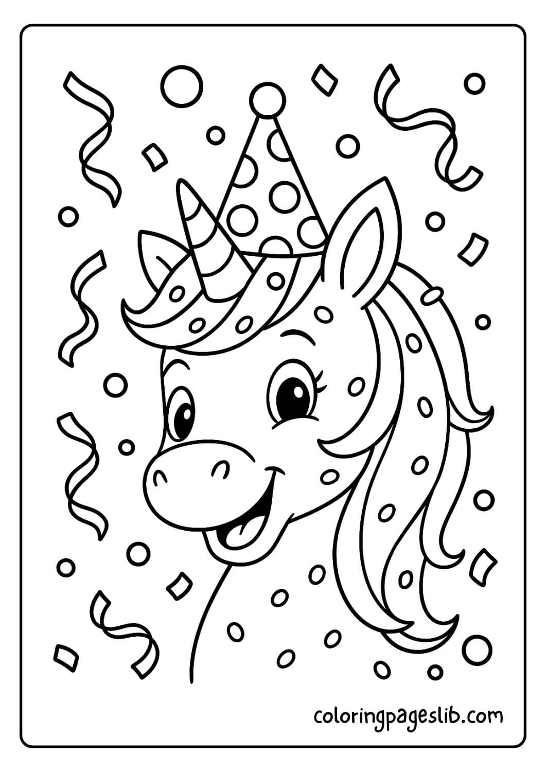 Unicorn Wearing a Birthday Hat