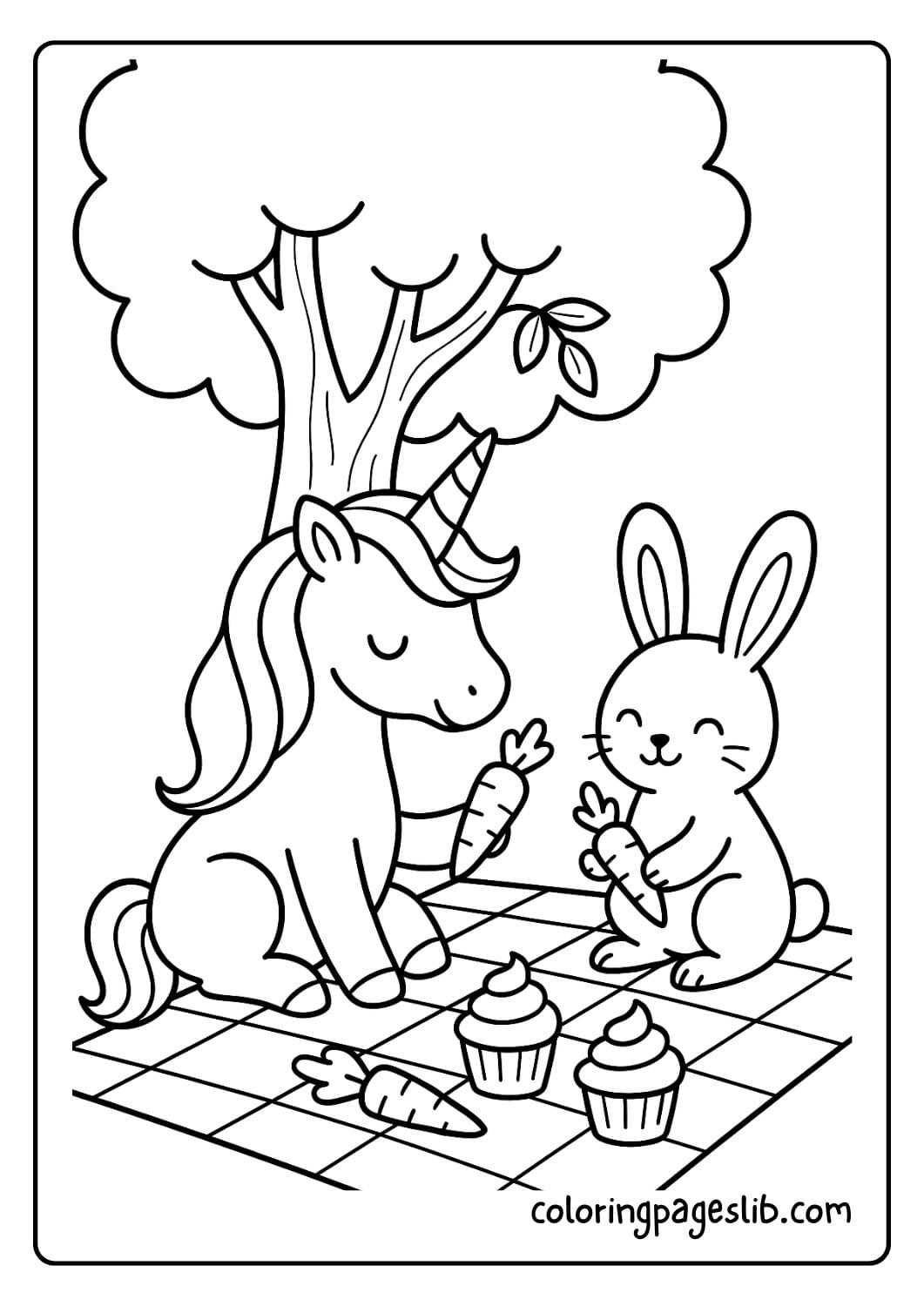 Unicorn and Bunny Having a Picnic