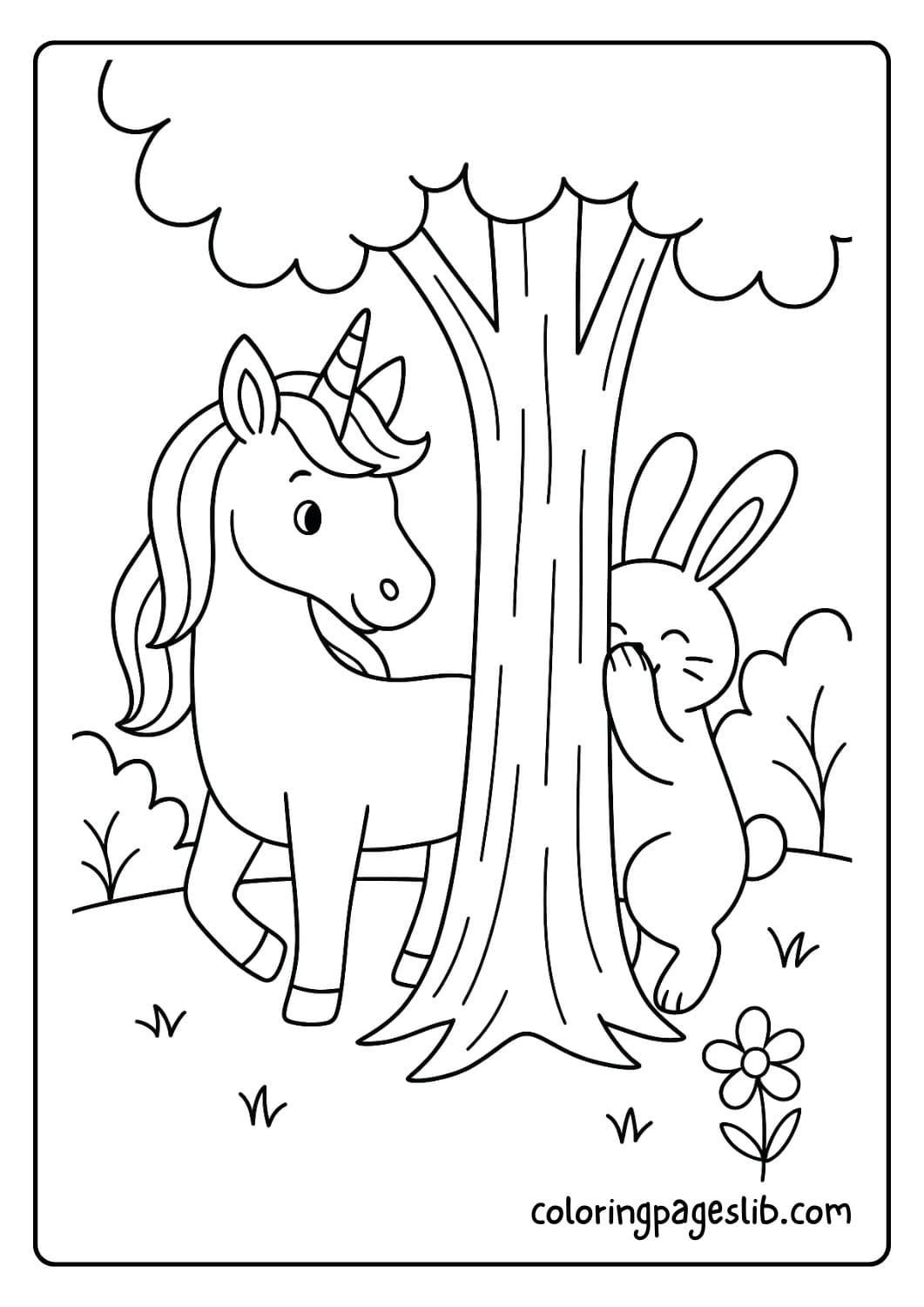 Unicorn and Bunny Playing Hide and Seek