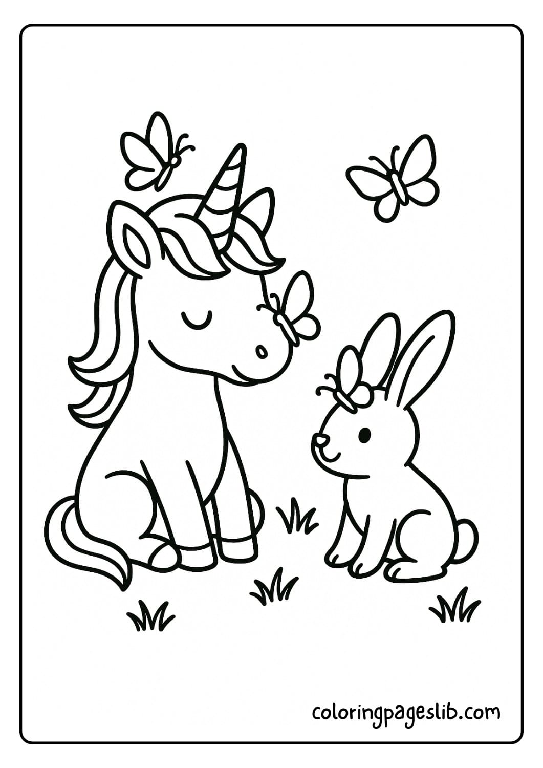 Unicorn and Bunny Watching Butterflies