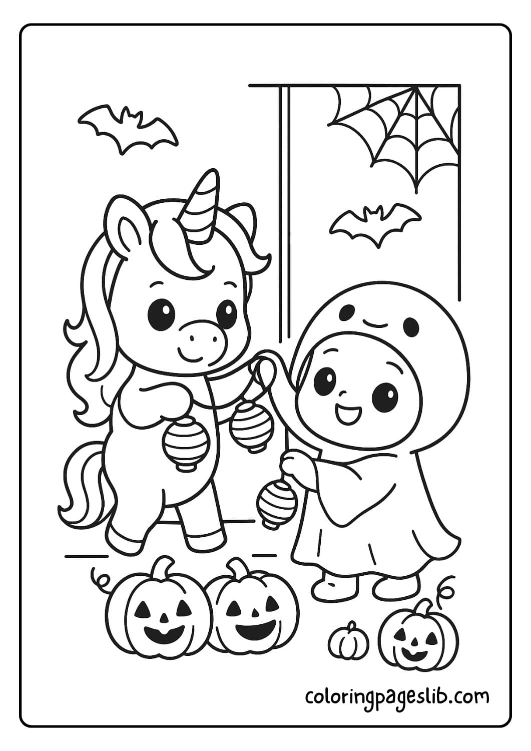 Unicorn and Child Decorating the Porch