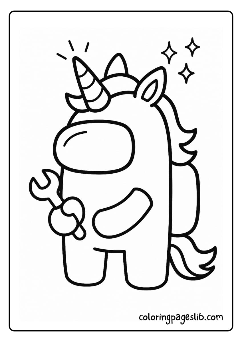 Unicorn at Work – Among Us Unicorn Coloring Pages