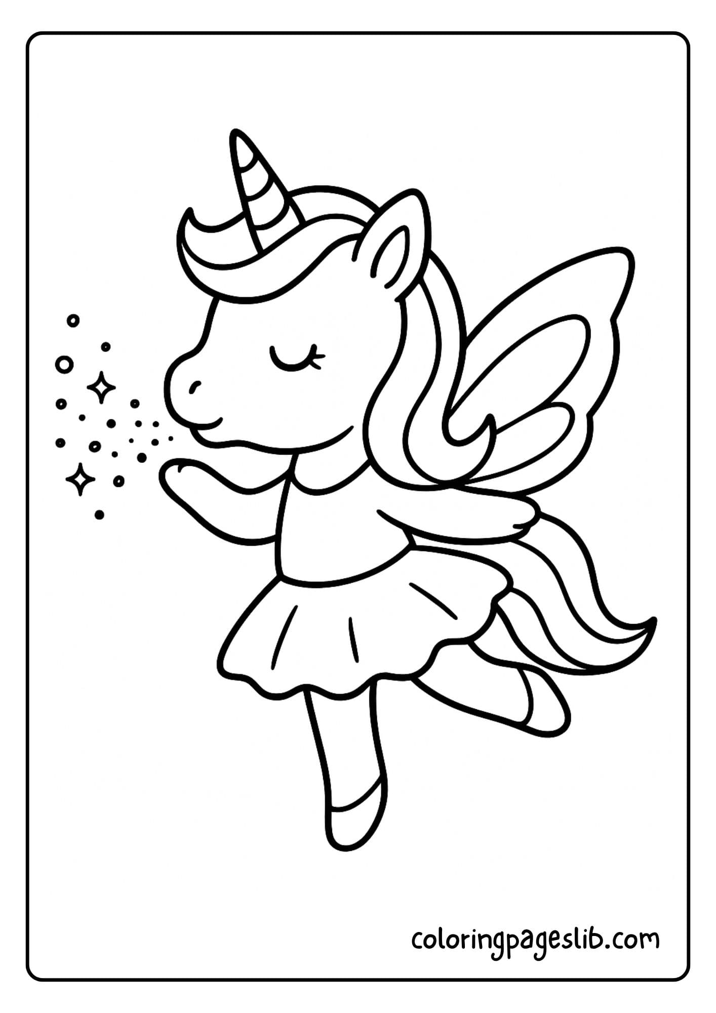 Unicorn fairy blowing sparkles into the wind