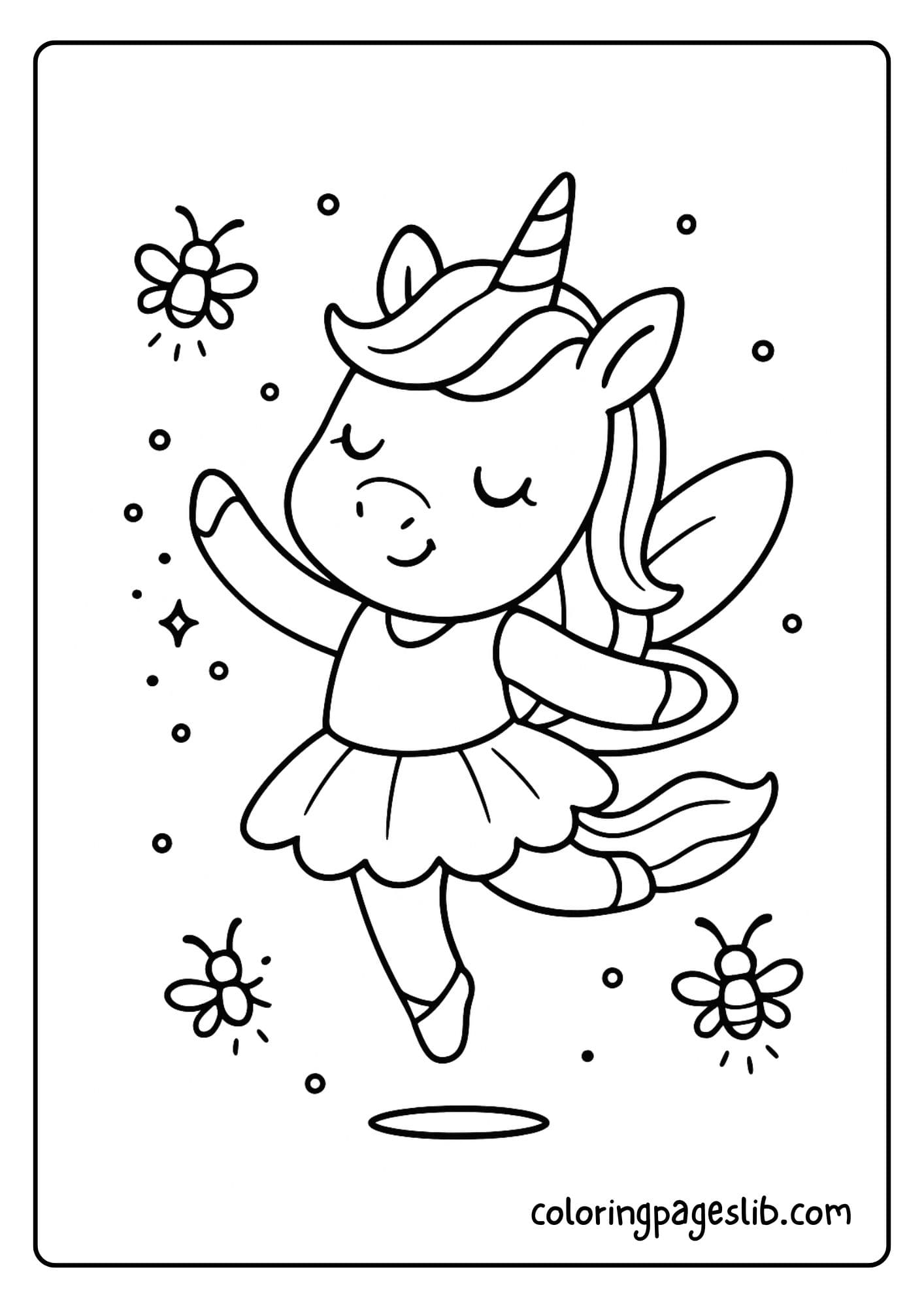 Unicorn fairy dancing with fireflies at night